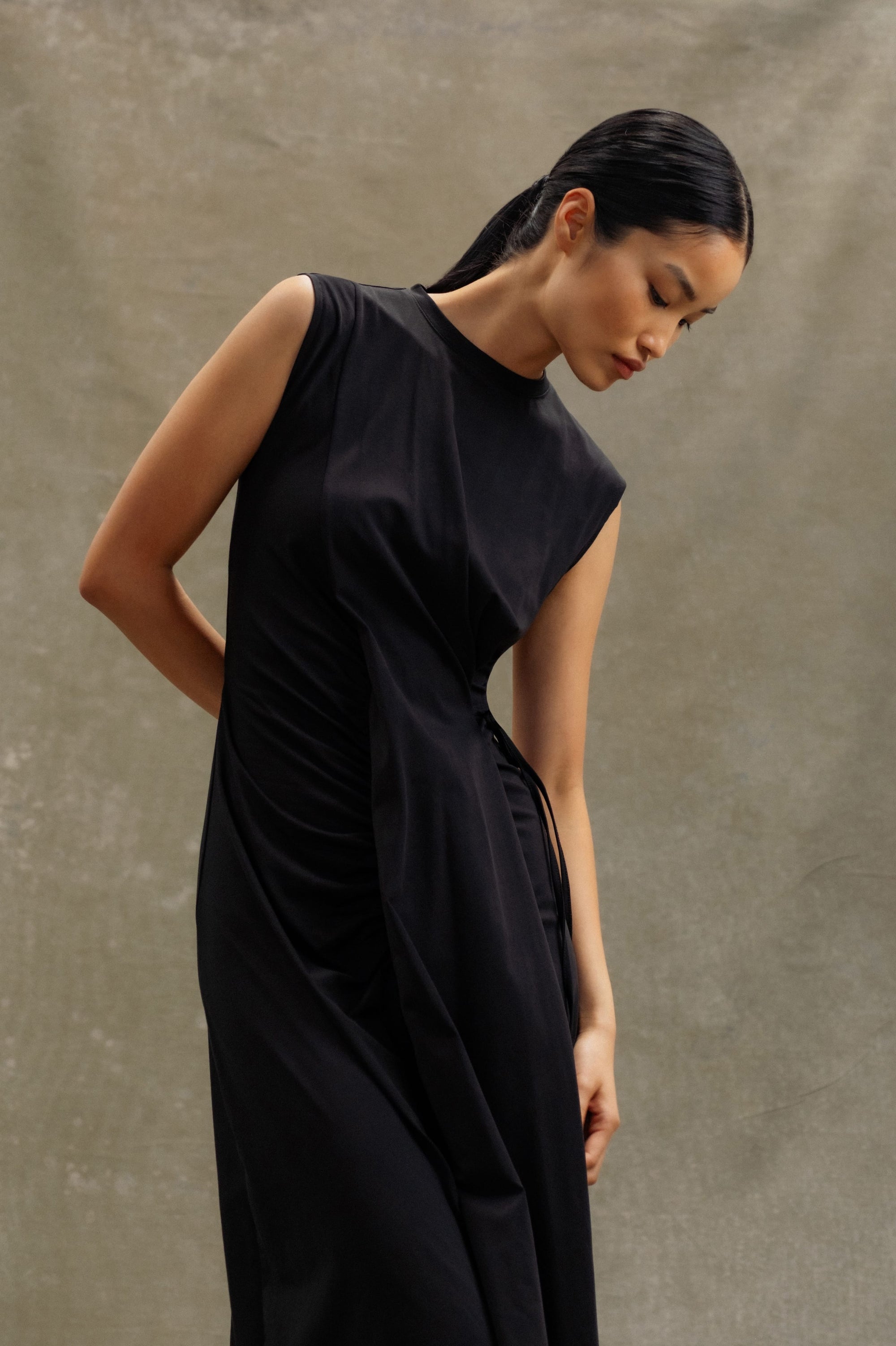Agnes Twist-Drape Jersey Dress Black / S