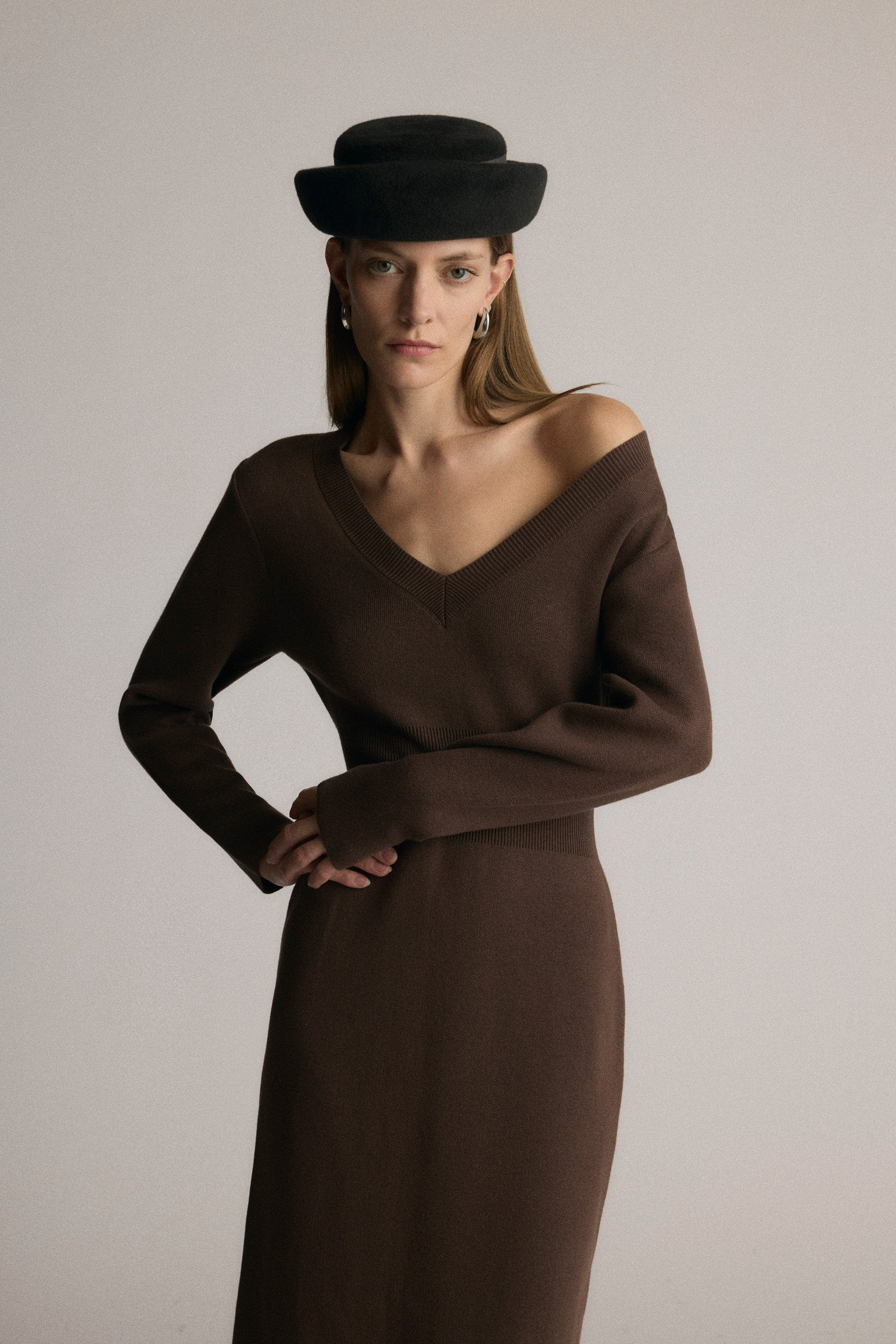 Bora Off-Shoulder V-Neck Sweater Dress