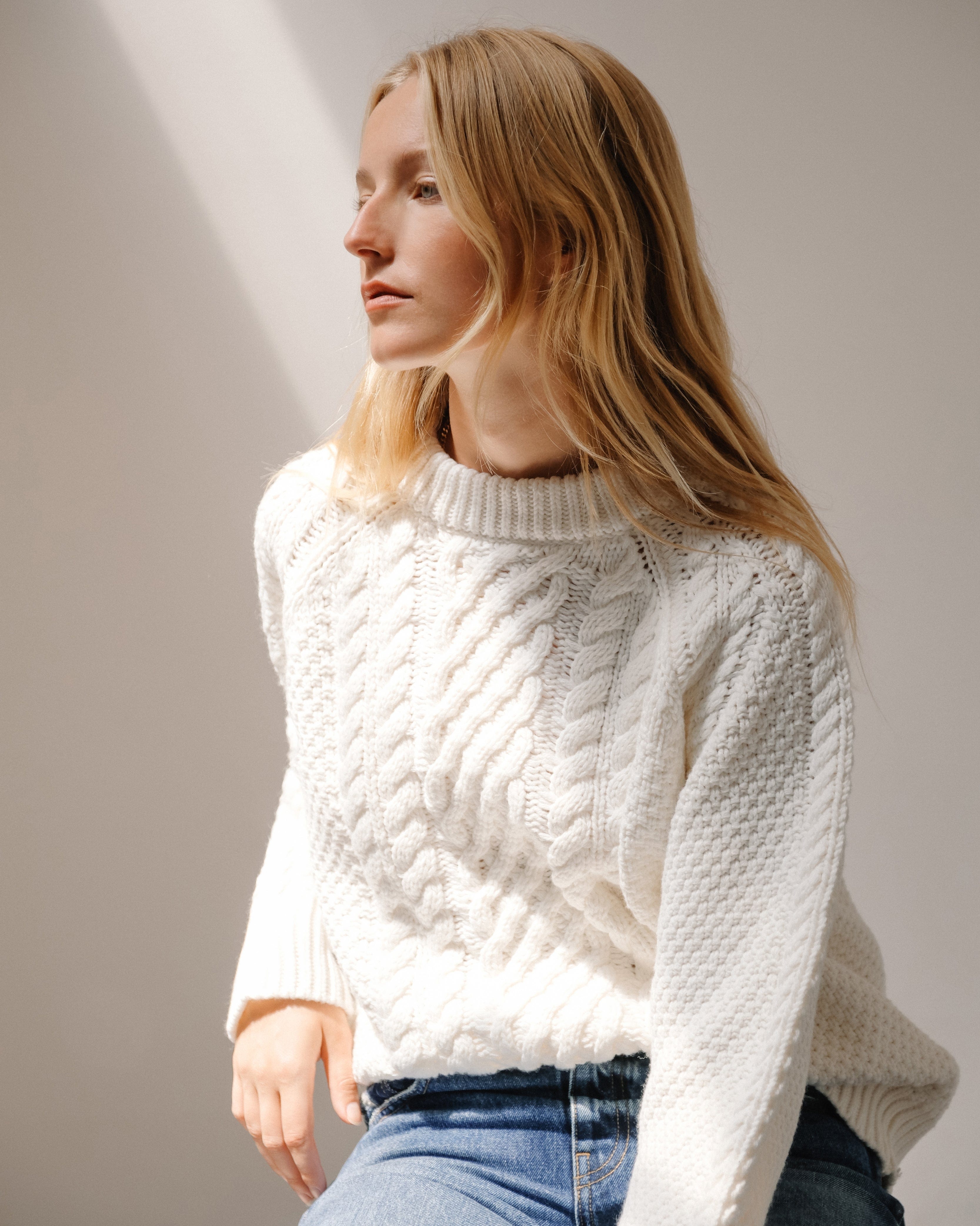 Noa Cable Knit Sweater, cream