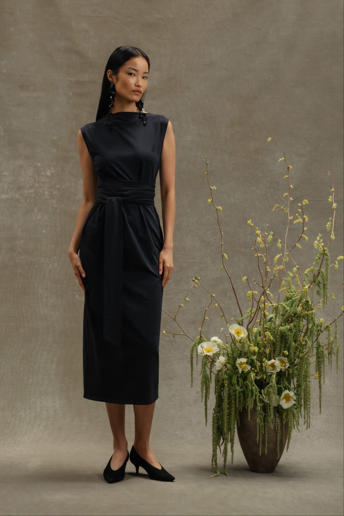 tie front formal dress Edina Tie-Front Slit-Neck elegant black tie dresses