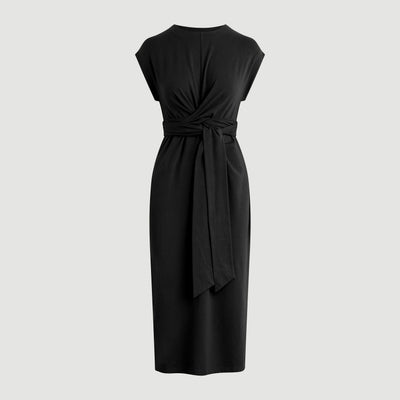 modern citizen tie front dress Edina Tie-Front Slit-Neck Dress Black / XS