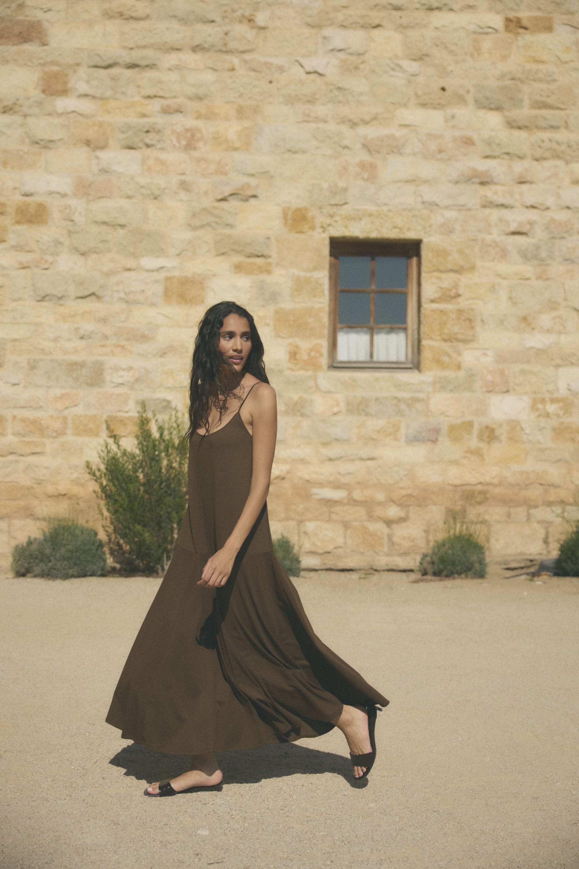 Jimena A-Line Jersey Tank Dress Olive Brown / M