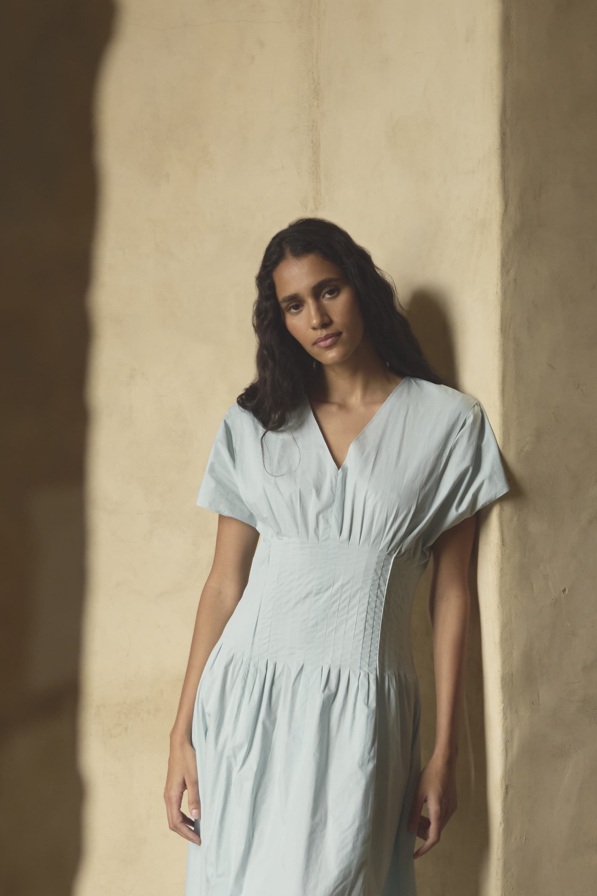 Kai Pleated Blouson Dress Icy Blue / L