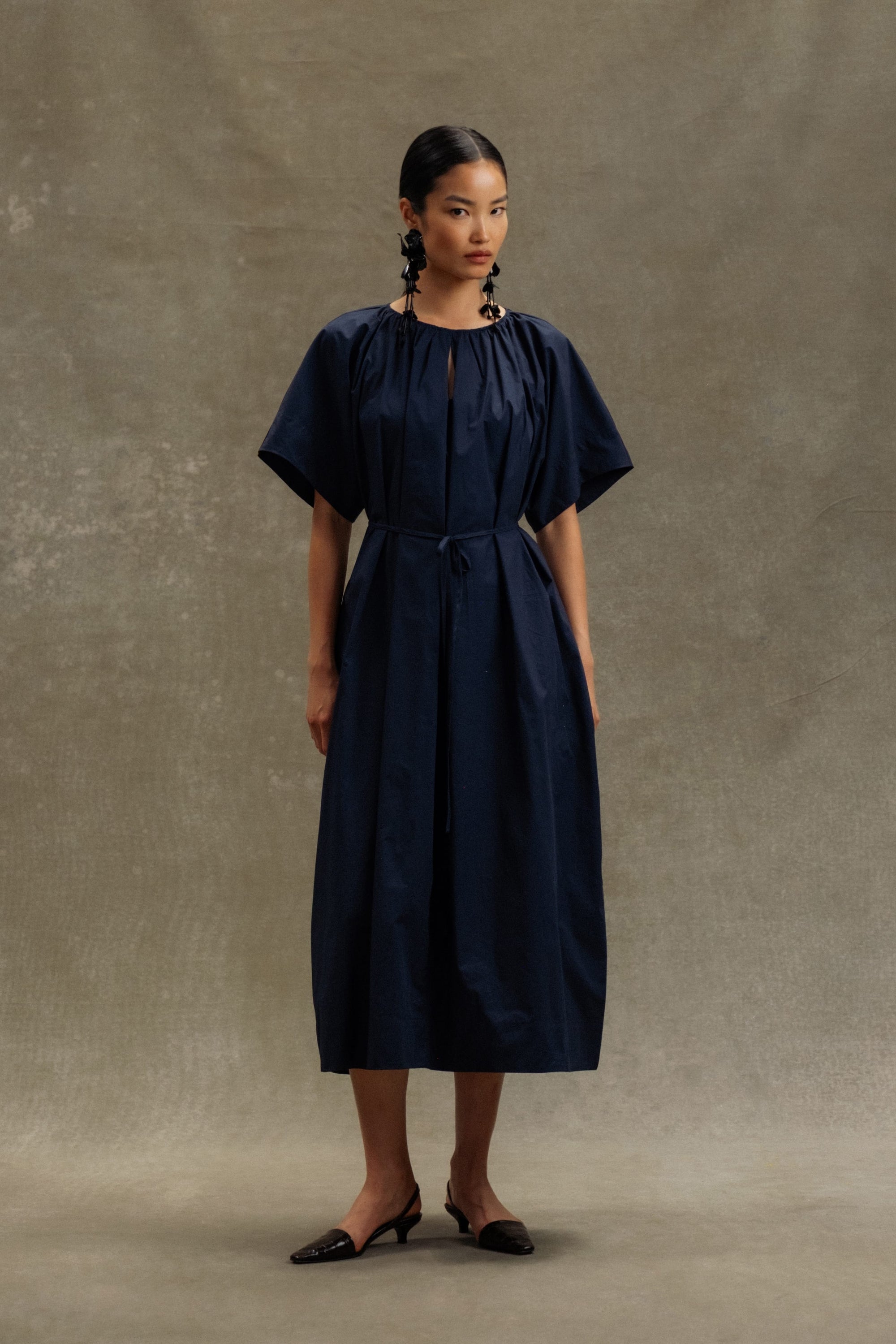 navy blue cotton dress for women Navy Blue Warm Cotton Waffle Fit and Flare Short Dress 28" / Petite (5'1" and below)