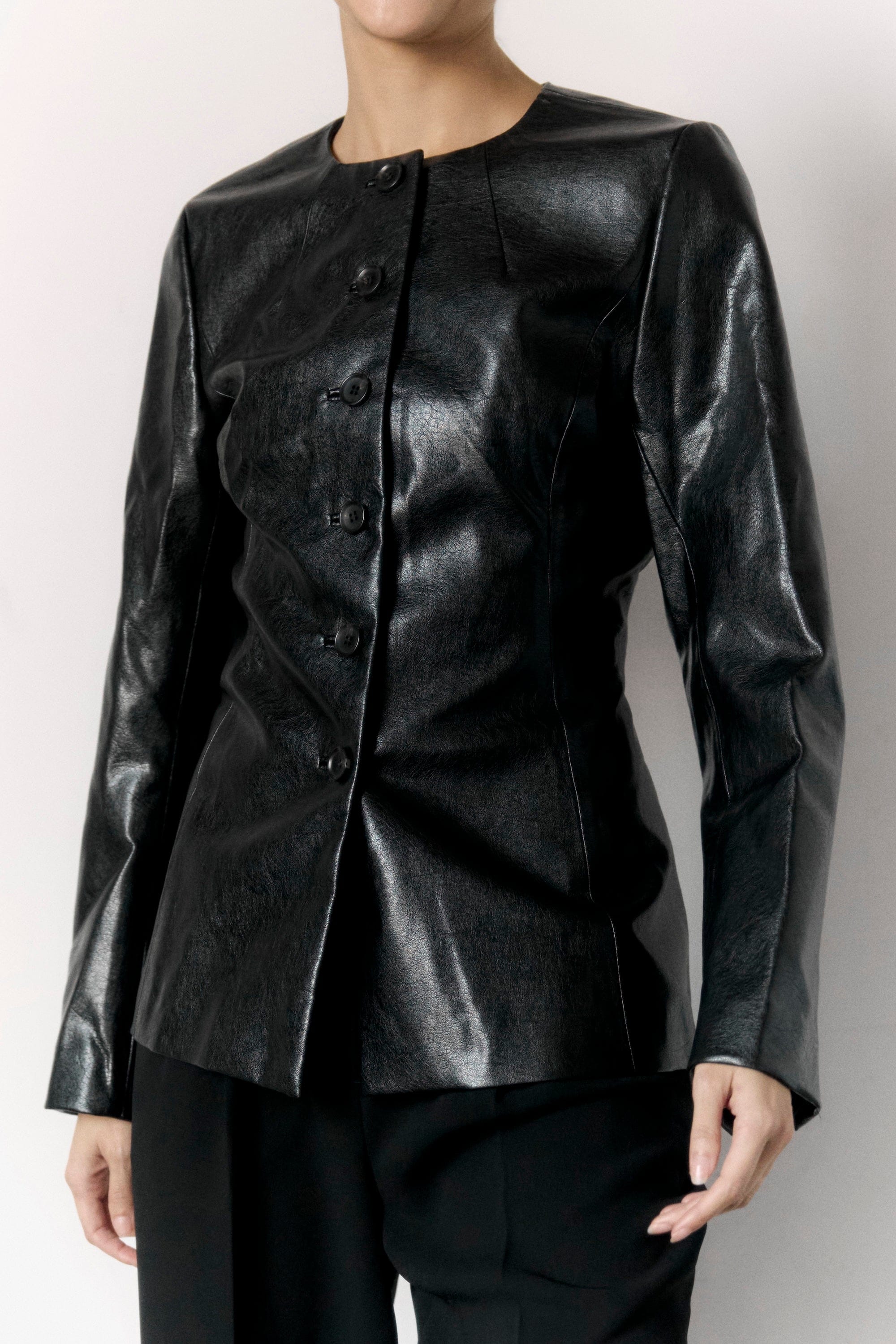 Maddox Sculpted Vegan Leather Blazer