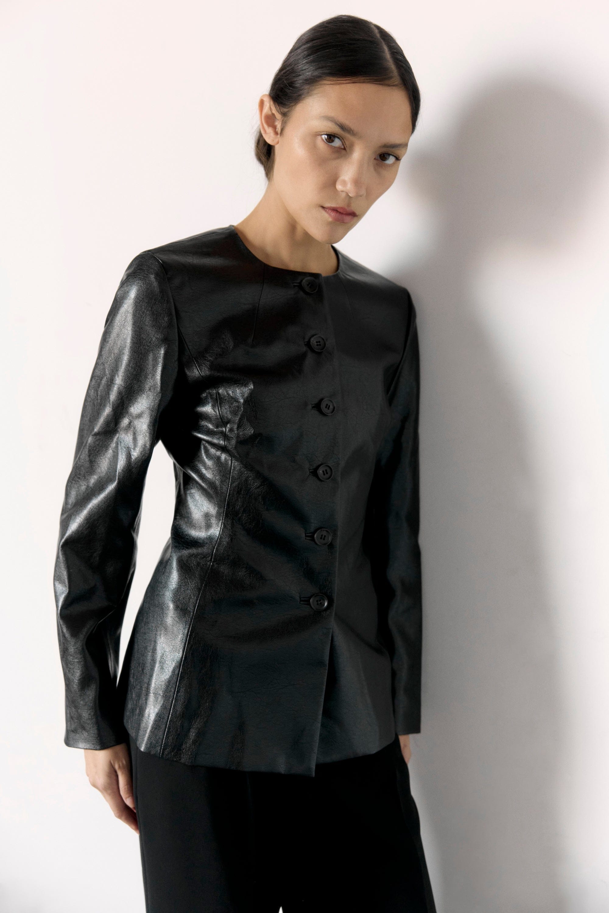 Maddox Sculpted Vegan Leather Blazer