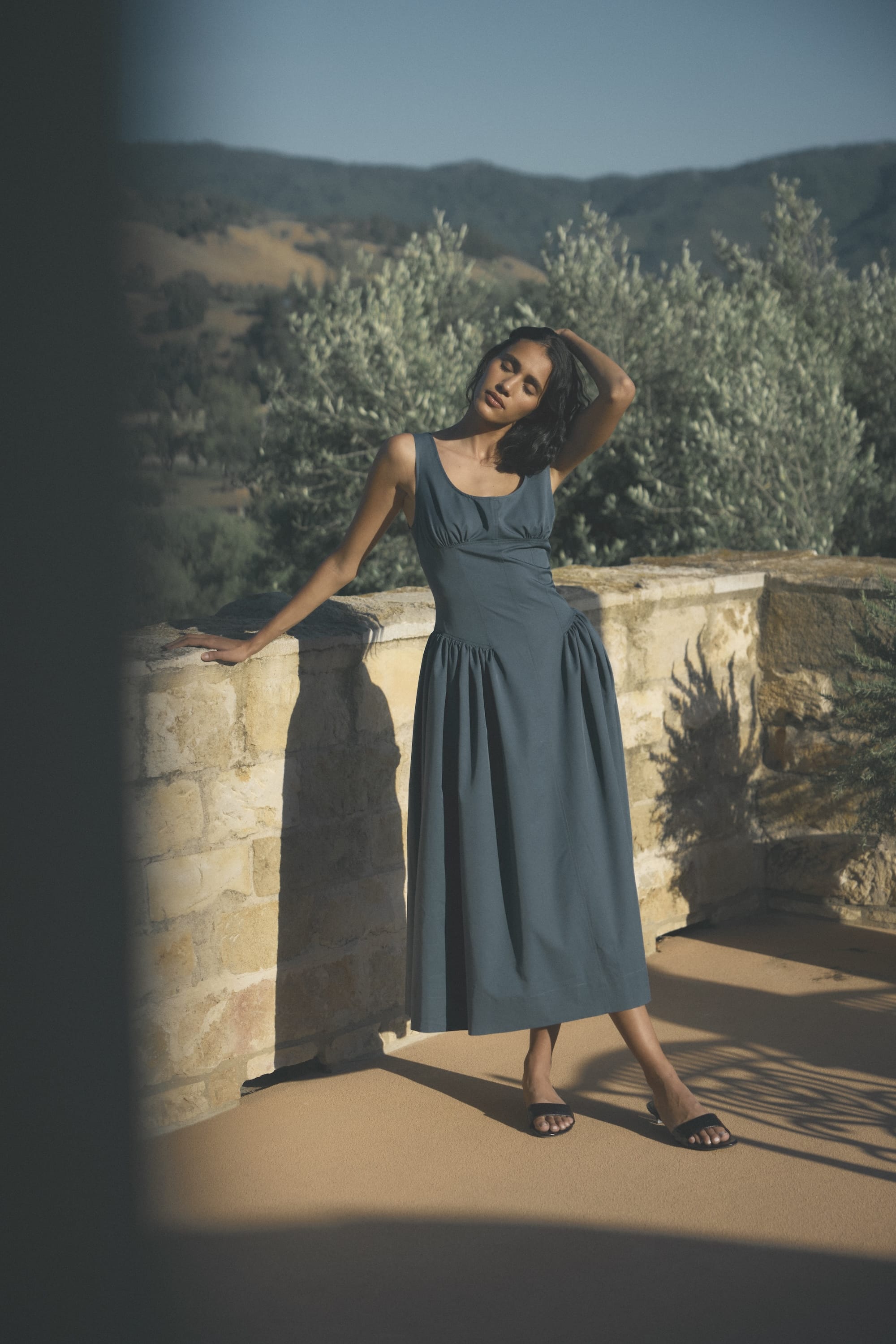 Nadiyah Bustier Shirred A-Line Dress Vintage Blue / S