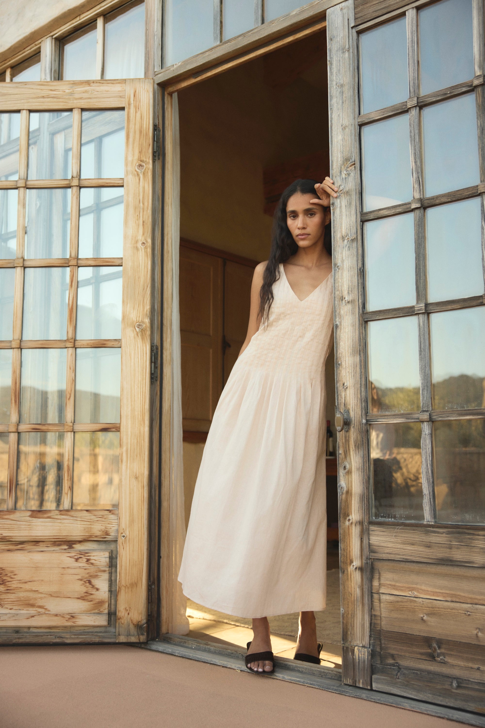 Naomi Pleated Linen-Cotton Dress