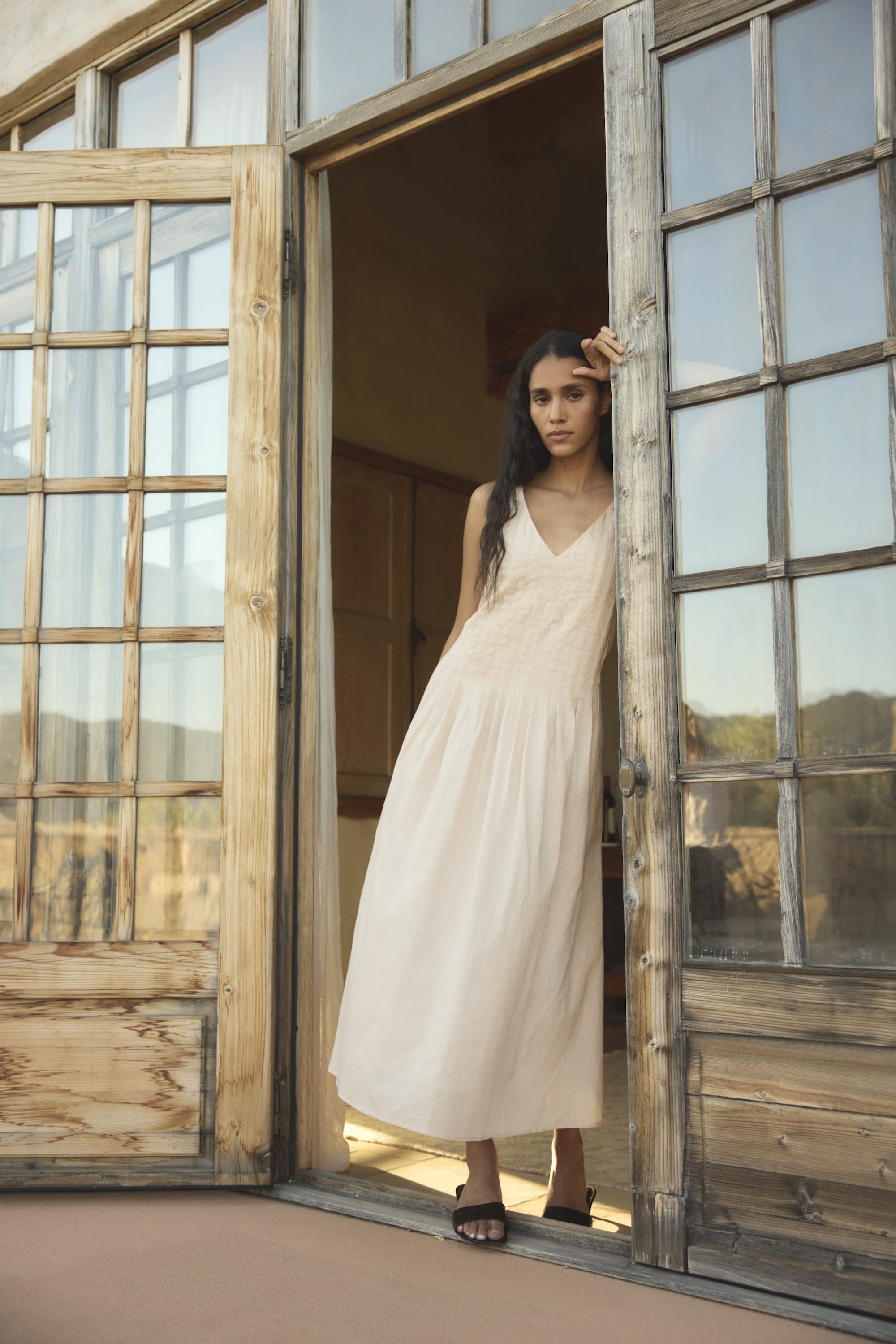 Naomi Pleated Linen-Cotton Dress Rosewater / XS