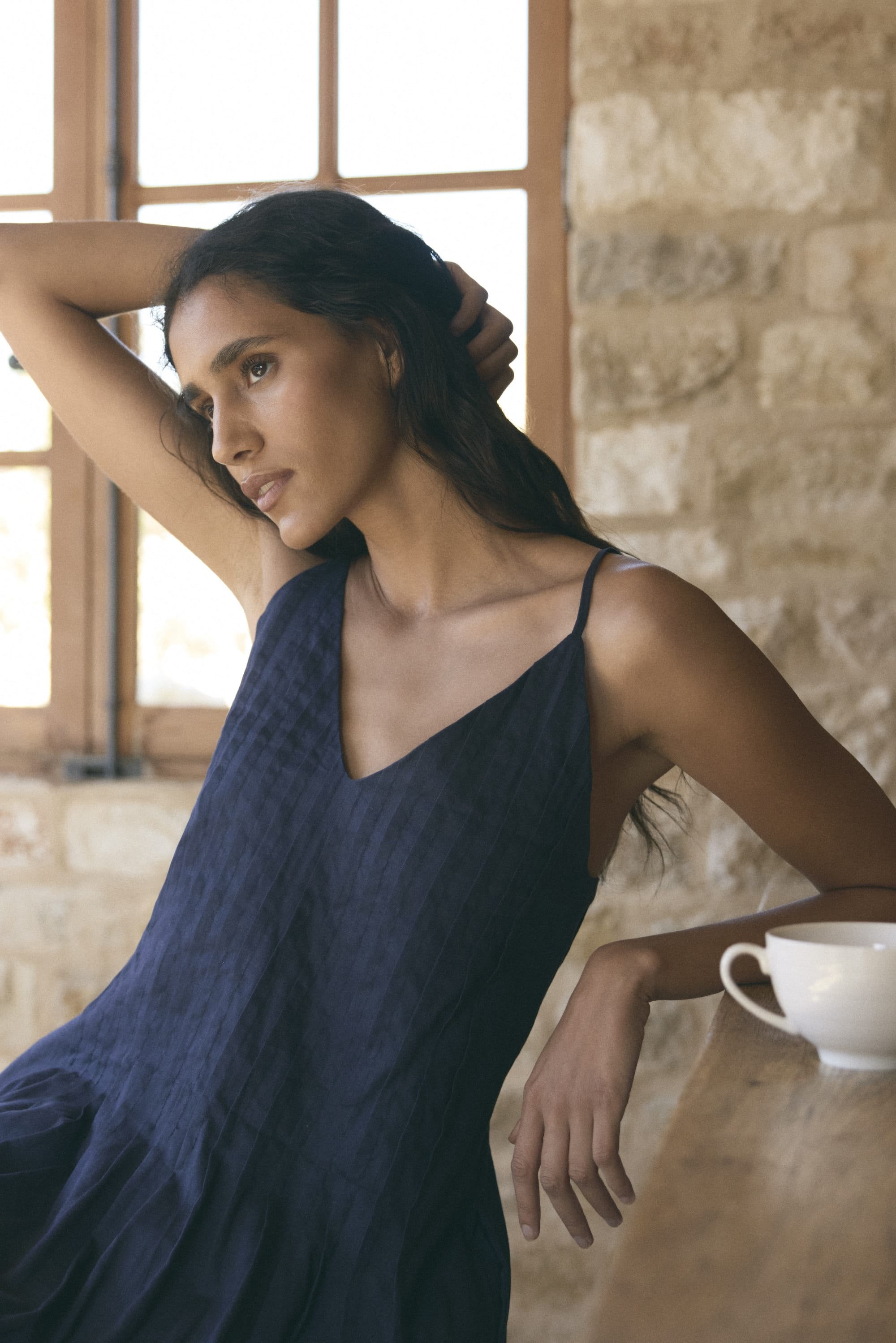 Nelly Pleated Linen Mini Dress Navy / L