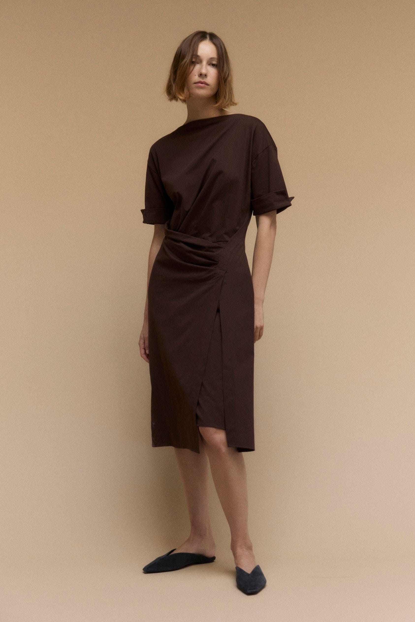 chocolate brown wrap dress wrap dress brown Ophelia Wrap Midi Dress CHOCOLATE / XL by Sugarlips