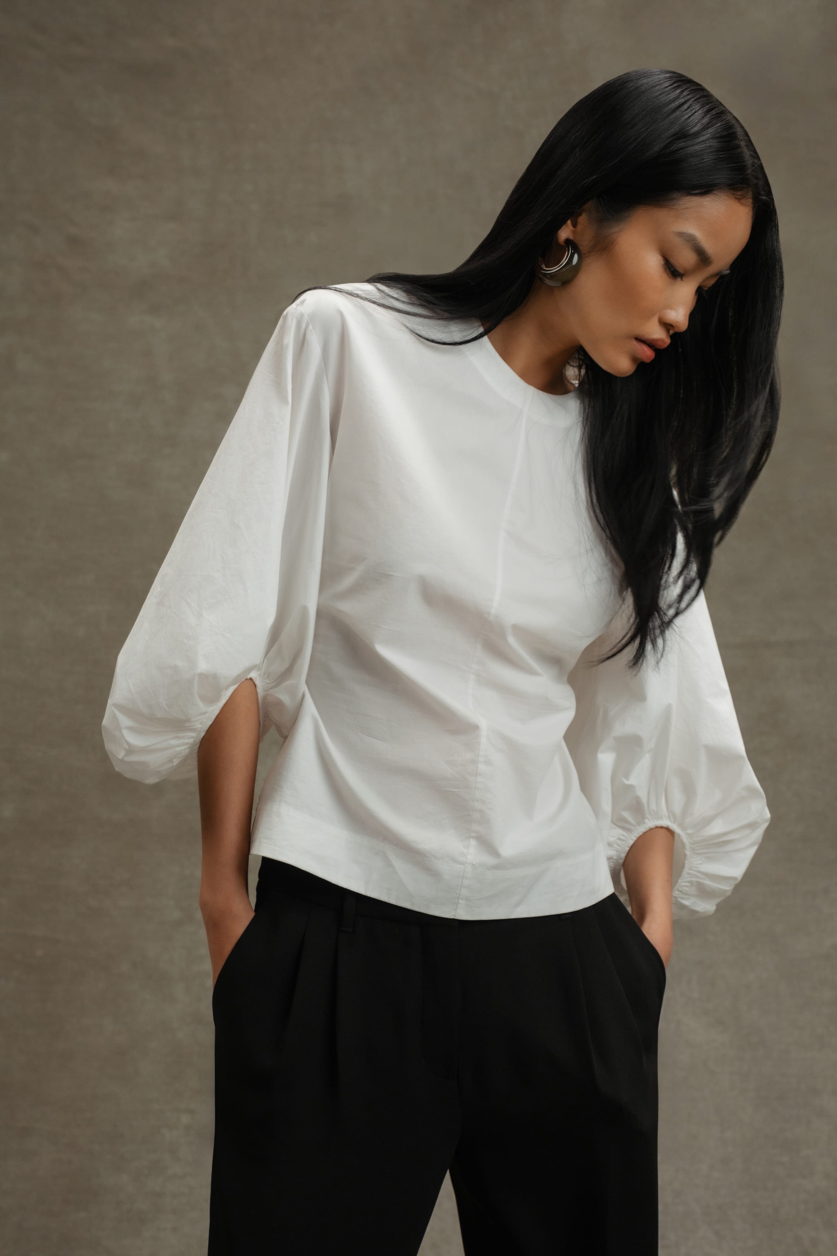 Odessa Sculpted Balloon-Sleeve Blouse