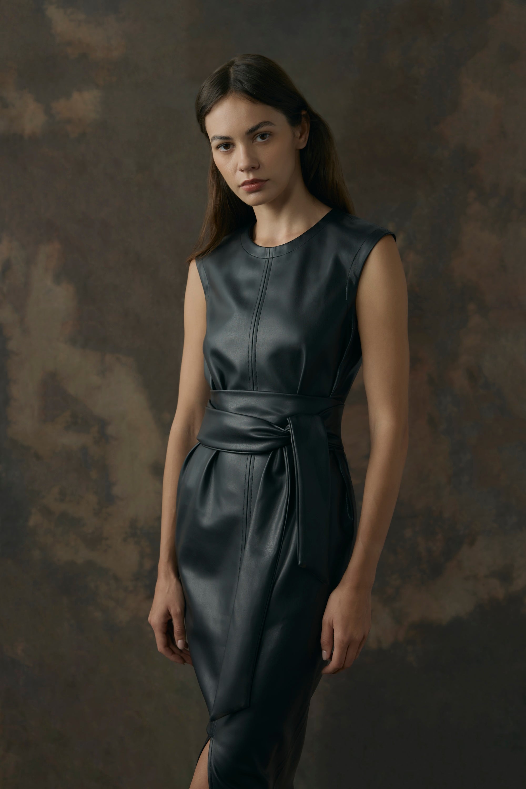 leather tie up dress Pilar Vegan Tie-Front Sofita Rhinestone Cutout Maxi Dress TEAM YOURS WITH Size EU/US:38 / 7
