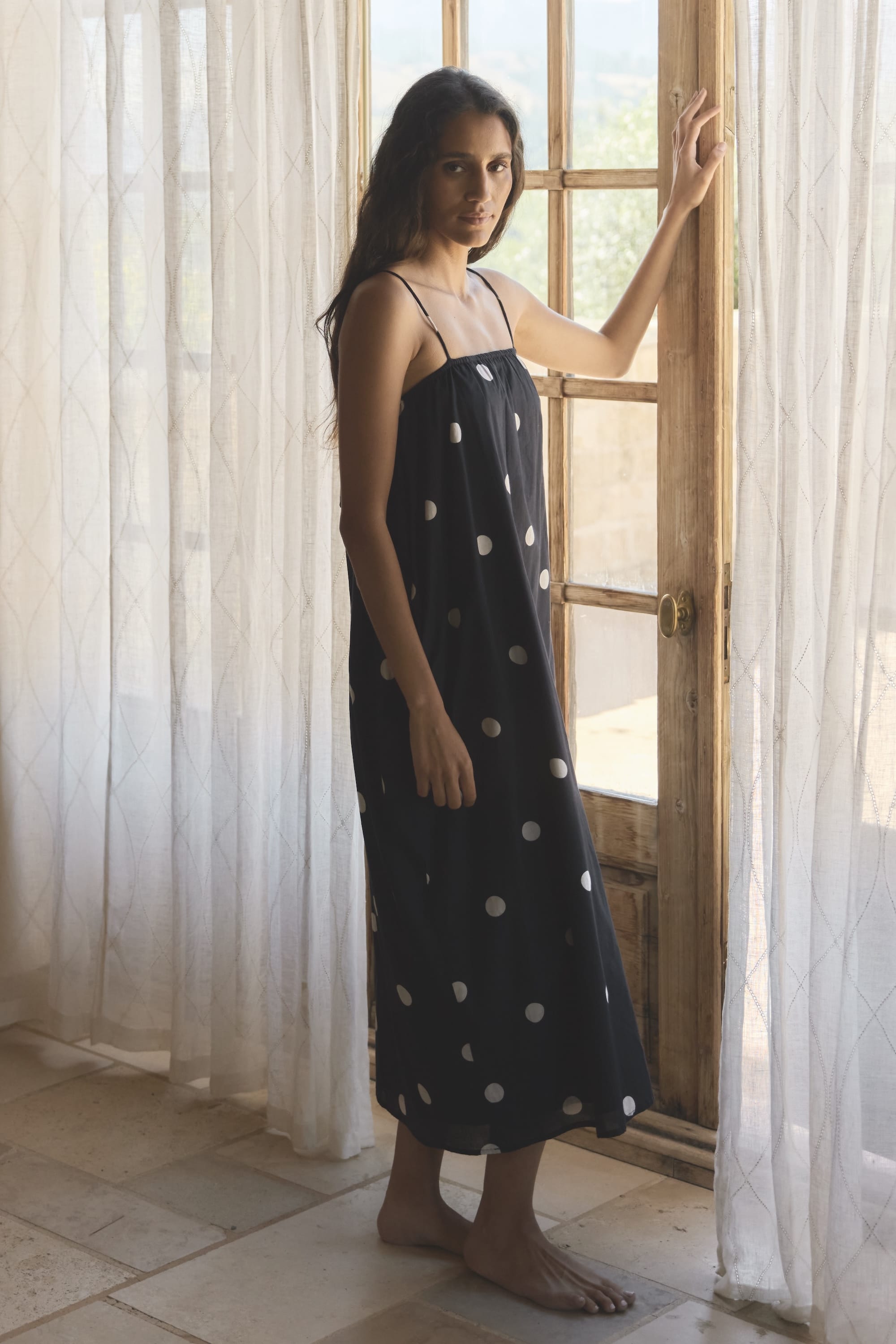Selene Lightweight Polka Dot Maxi Dress Navy / Cream / L