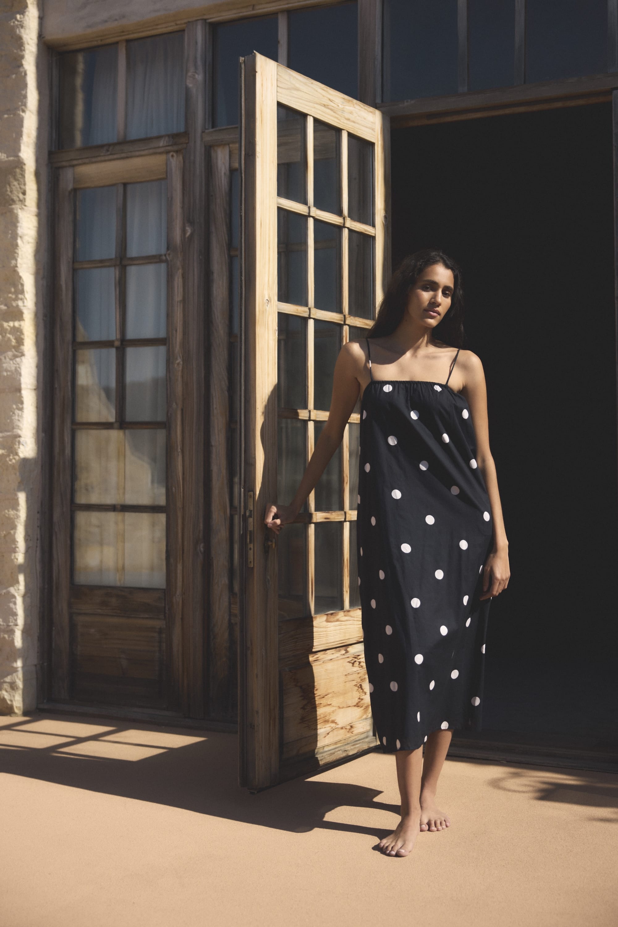 Selene Lightweight Polka Dot Maxi Dress Navy / Cream / M