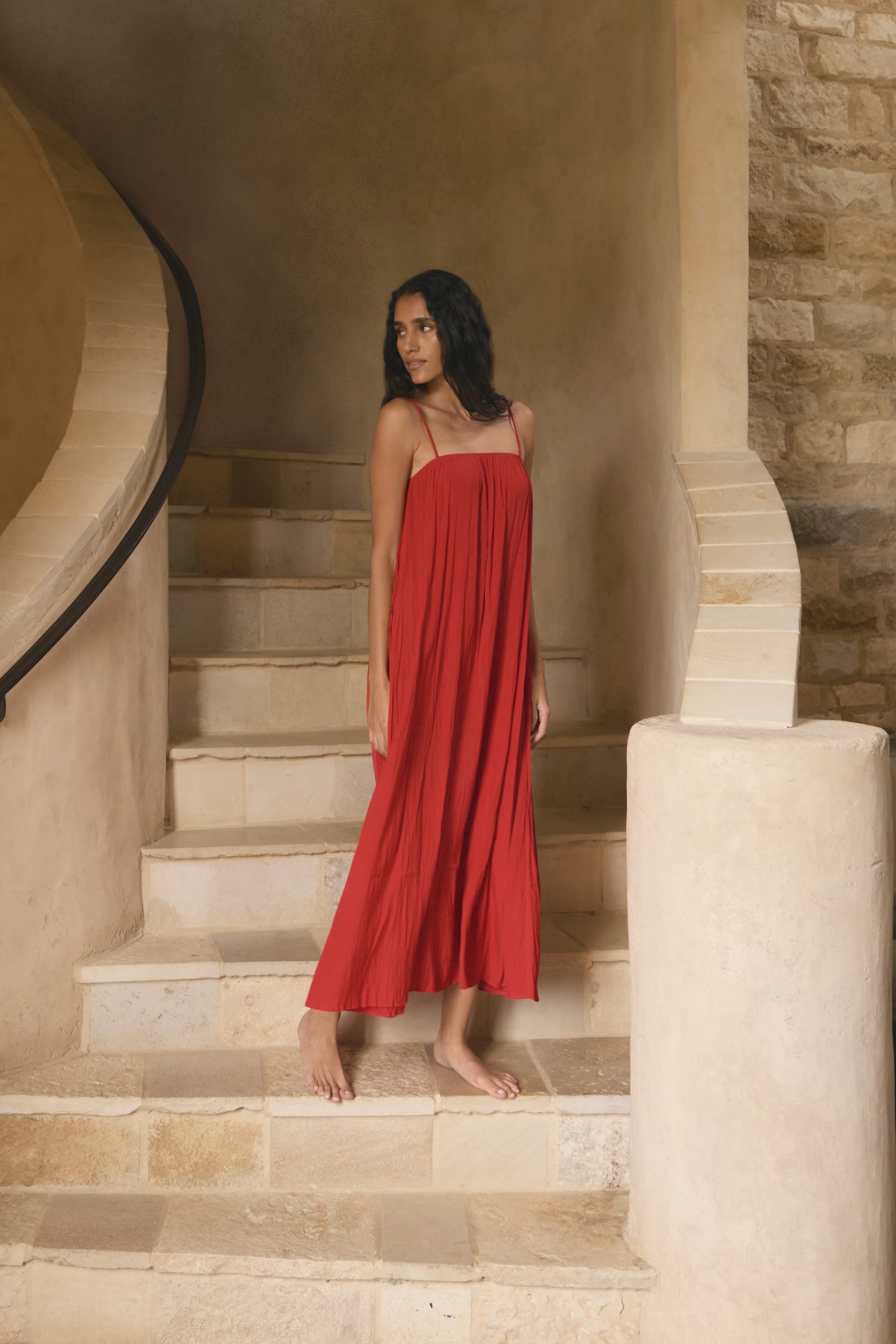 Solange Crinkled Maxi Dress Red Licorice / Regular / XS