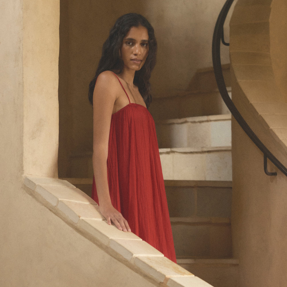Venus Smocked Organic Cotton Midi Dress