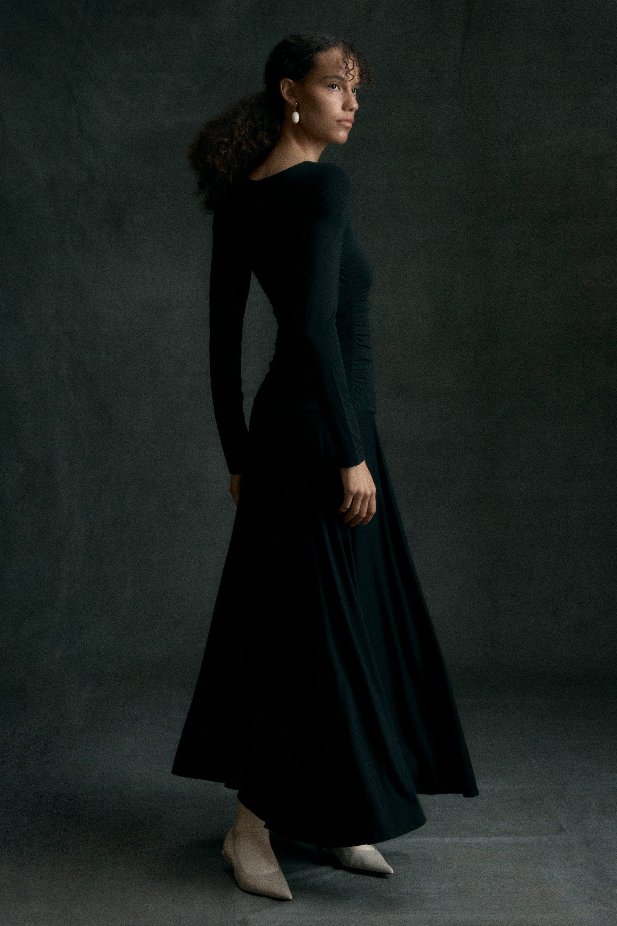 Tamryn Ruched Drop-Waist Dress Black / XS