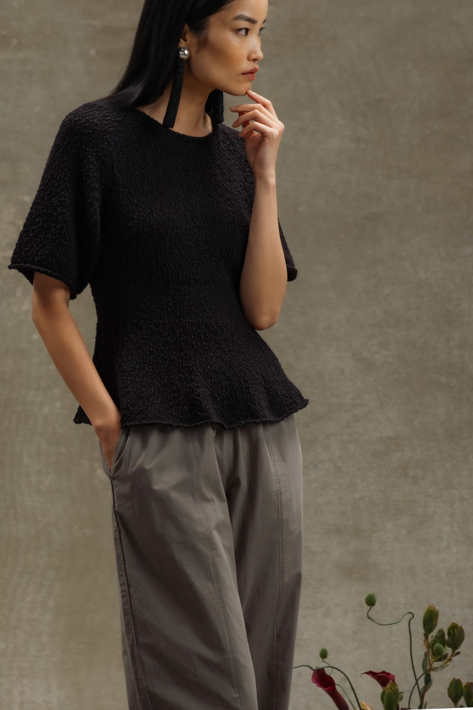 最終価格【新作タグ付き】elchele LACE UP BARREL PANTS Priya Stretch-Waist Barrel-Leg Pant