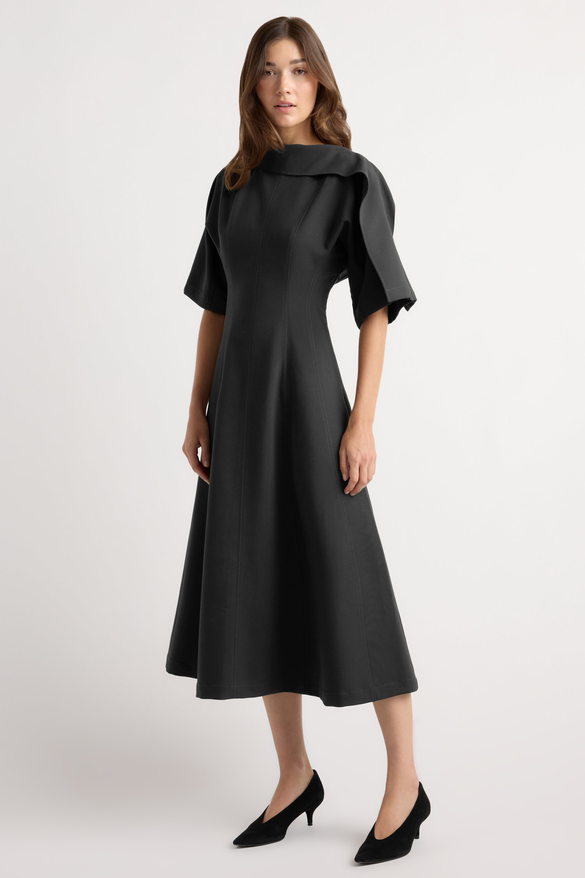 Addison Foldover Scarf-Neck Dress Black / XL