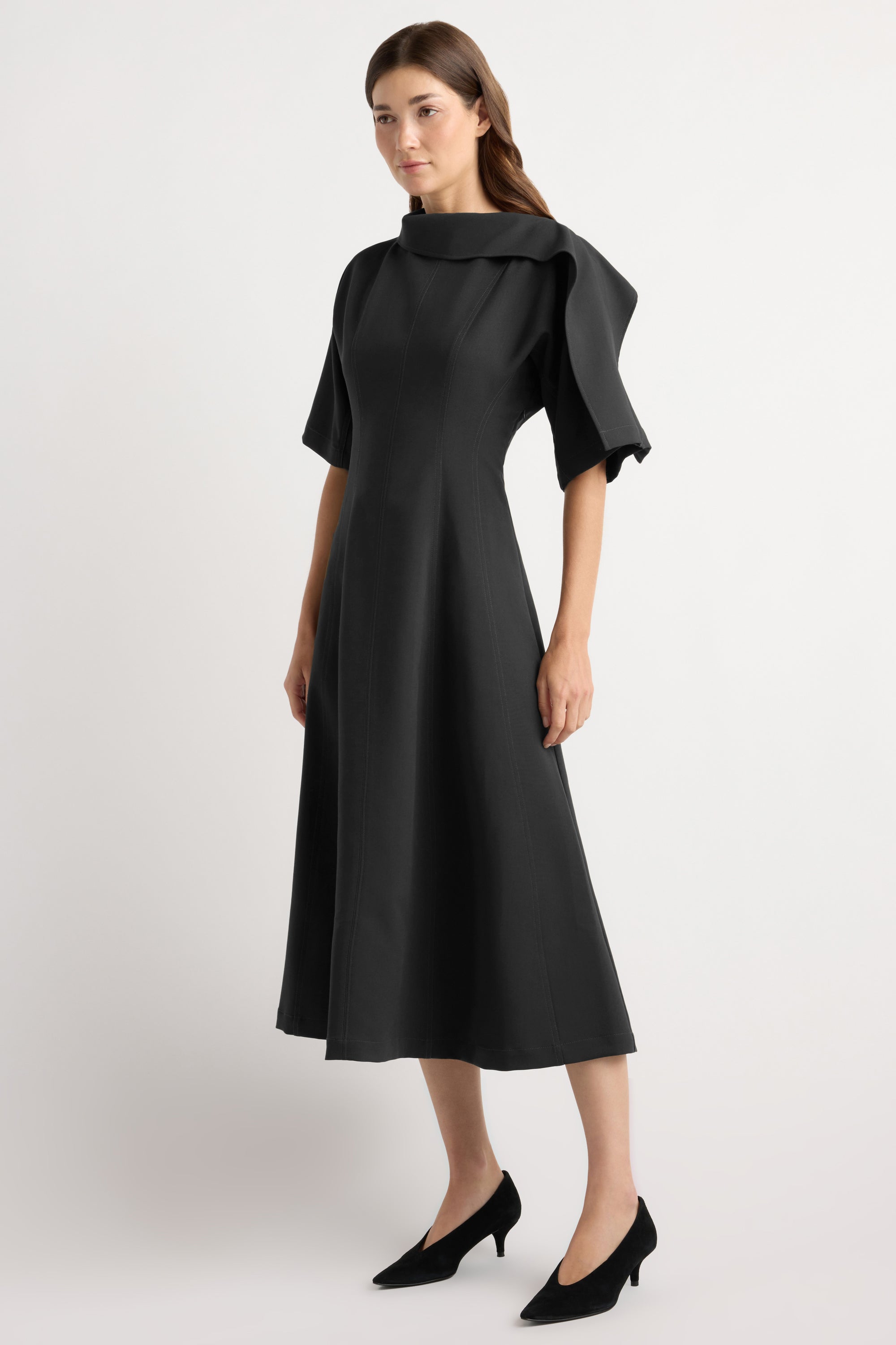 dress with neck scarf Addison Foldover Scarf-Neck Black / M Size-US:30 Crew Length Premium stretch jersey The red dress was