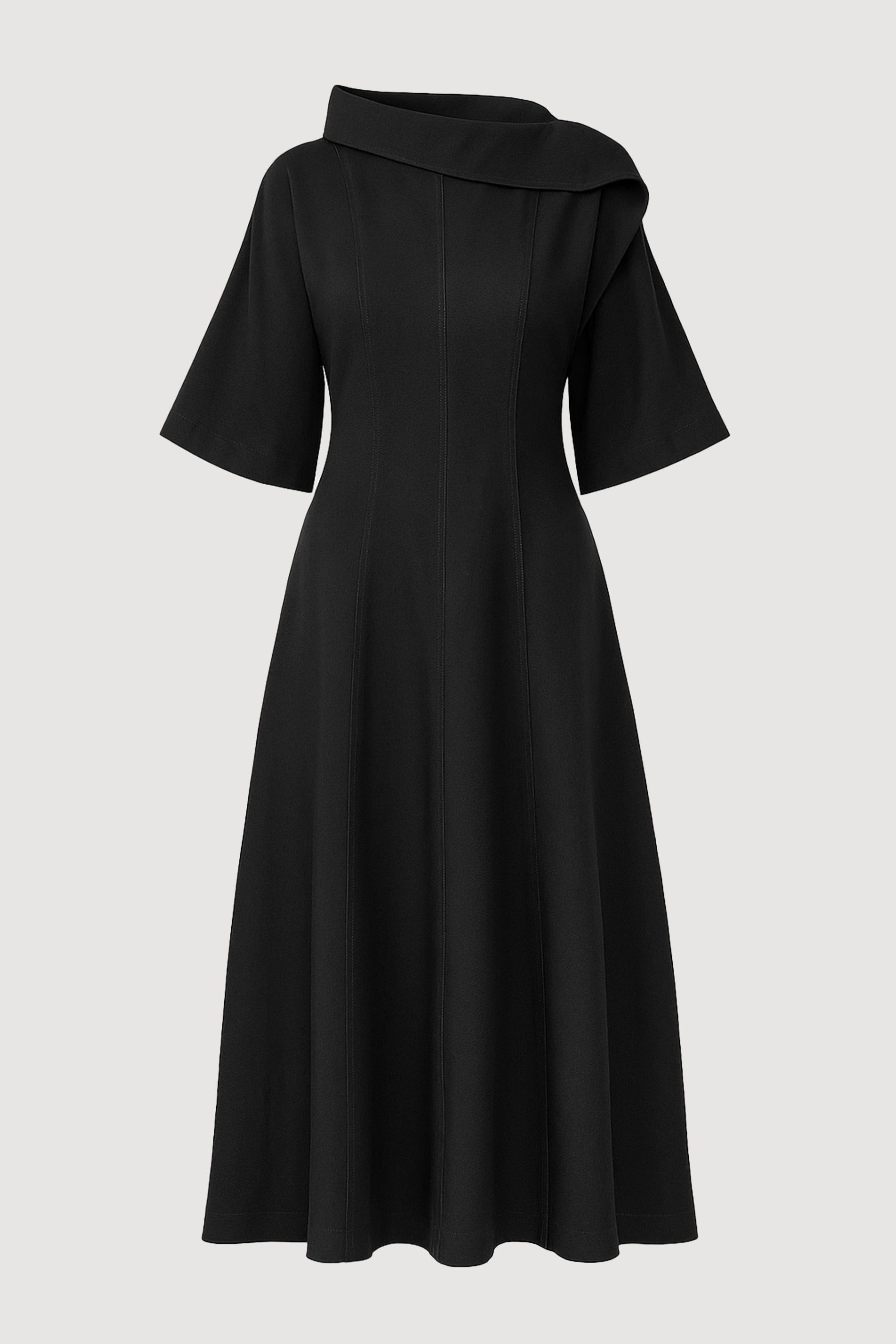 midi dress with neck scarf Addison Foldover Scarf-Neck Black / M Deep purple bridesmaid dress This versatile Coast piece Black Long Sleeve V Color:#f8f8ff