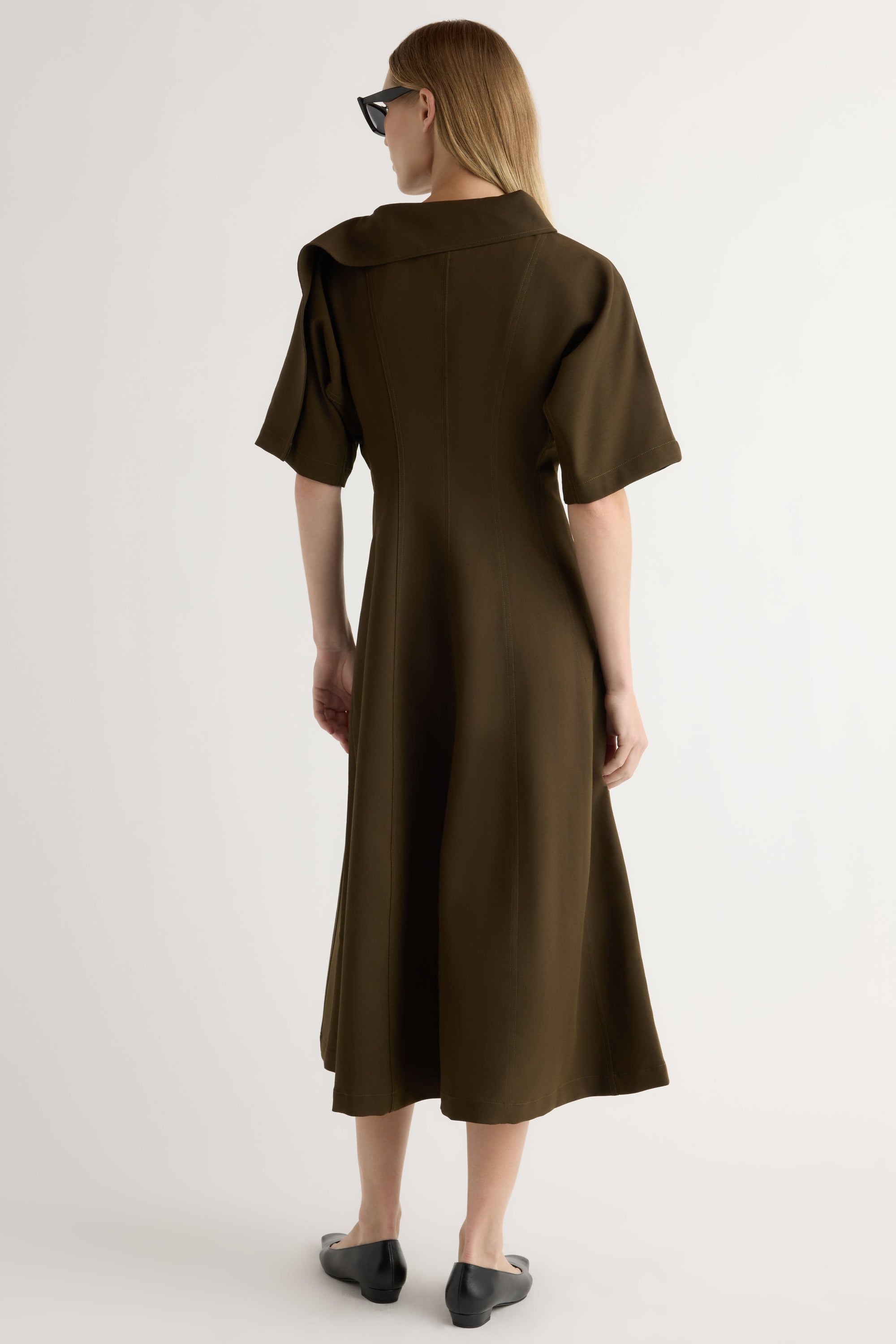 Addison Foldover Scarf-Neck Dress in Olive Brown | Modern Citizen Olive Brown / L Addison Foldover Scarf-Neck Dress in Olive Brown | Modern Citizen Olive Brown / L