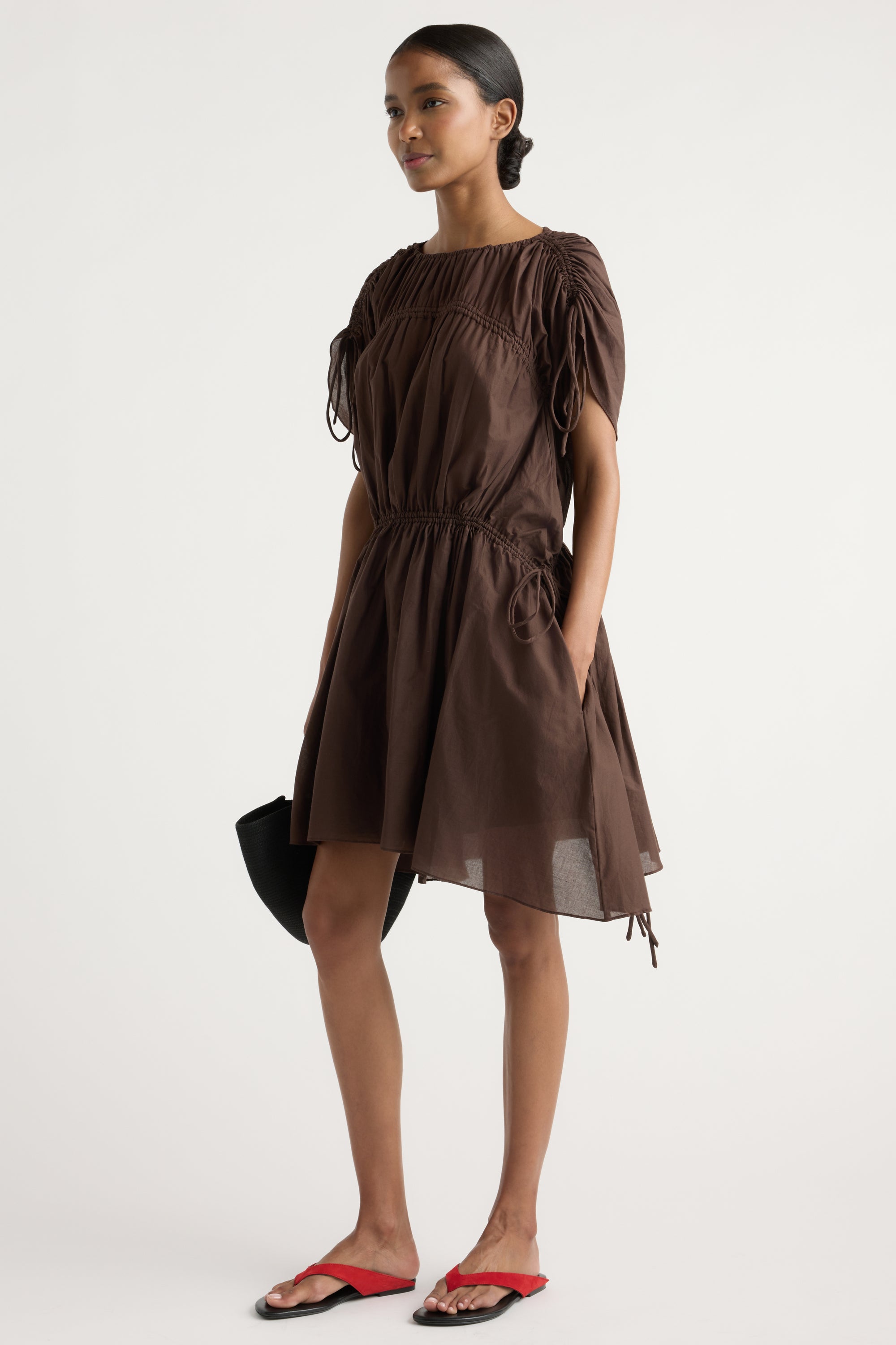 Akemi Tie-Shoulder Organic Cotton Dress Cacao / XS
