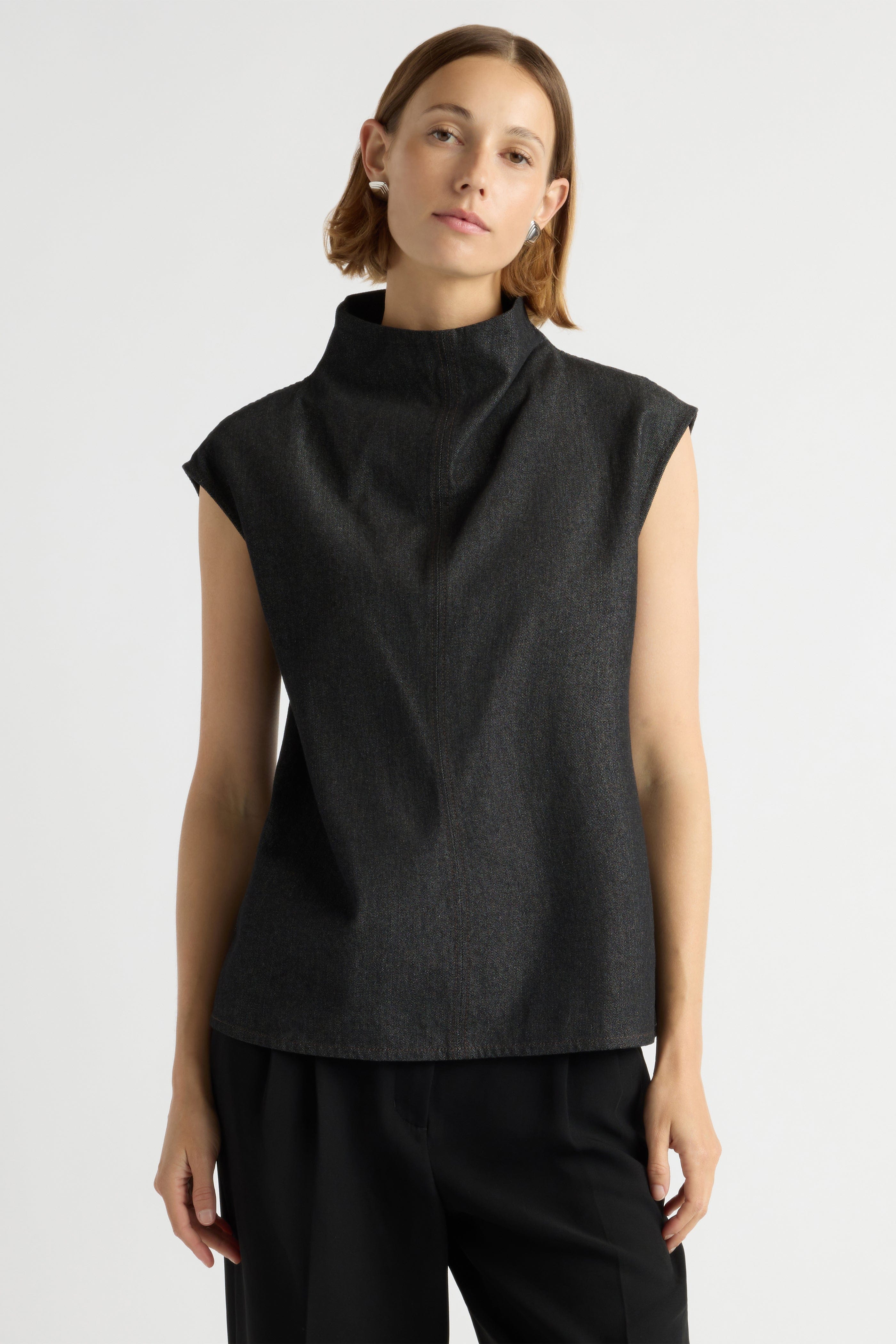 Albury Funnel-Neck Denim Top