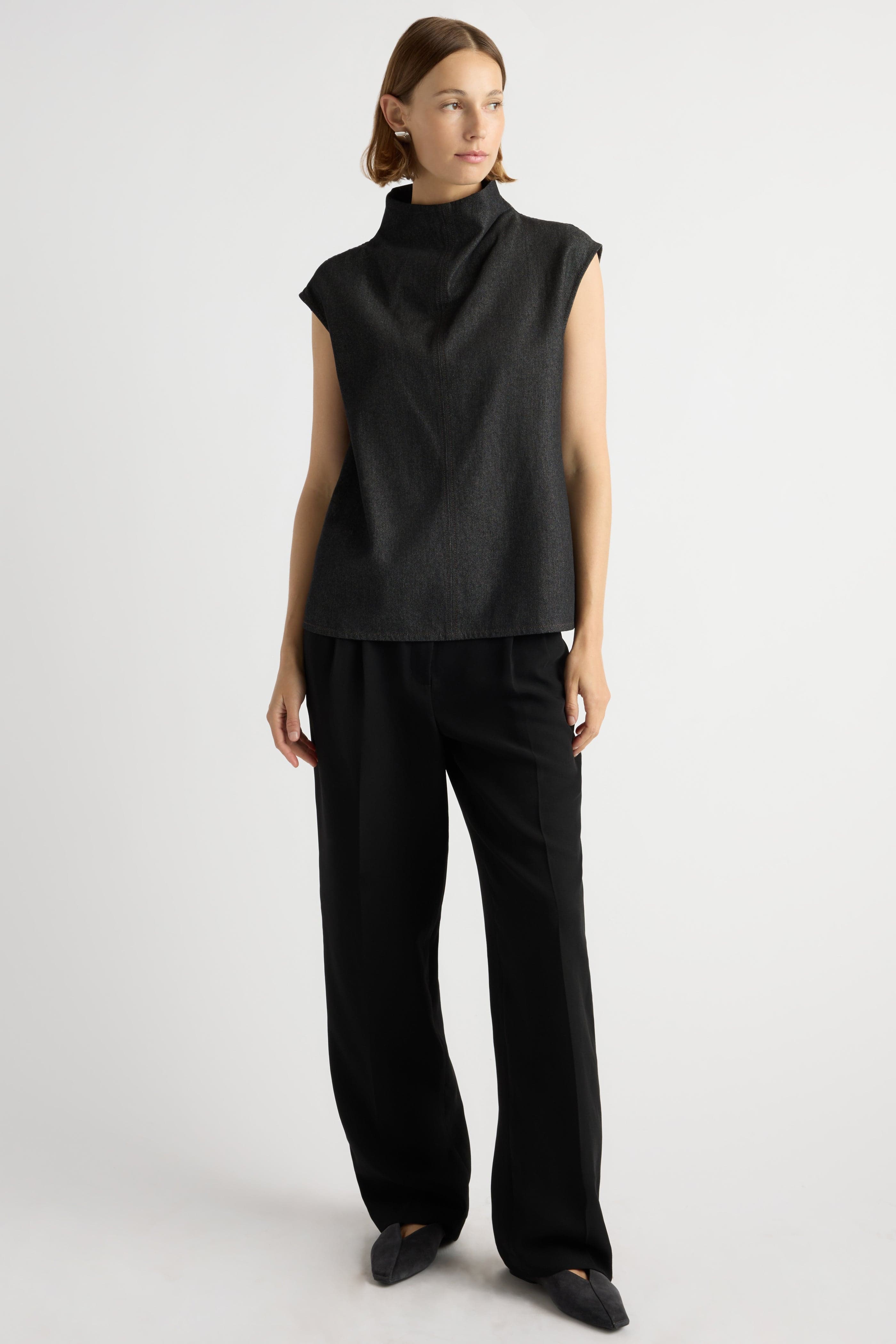 Albury Funnel-Neck Denim Top