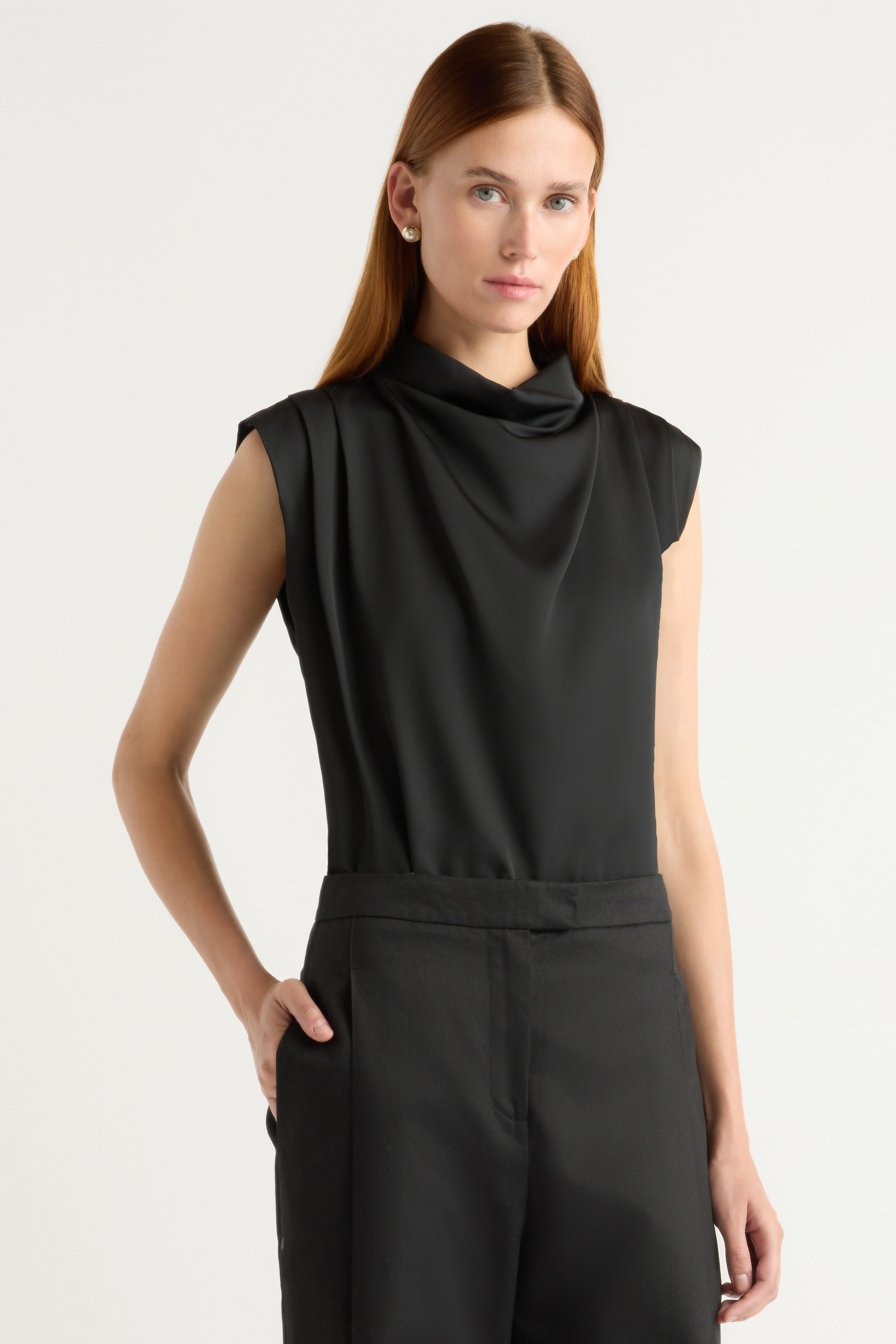 Allegra Gathered-Neck Sleeveless Blouse