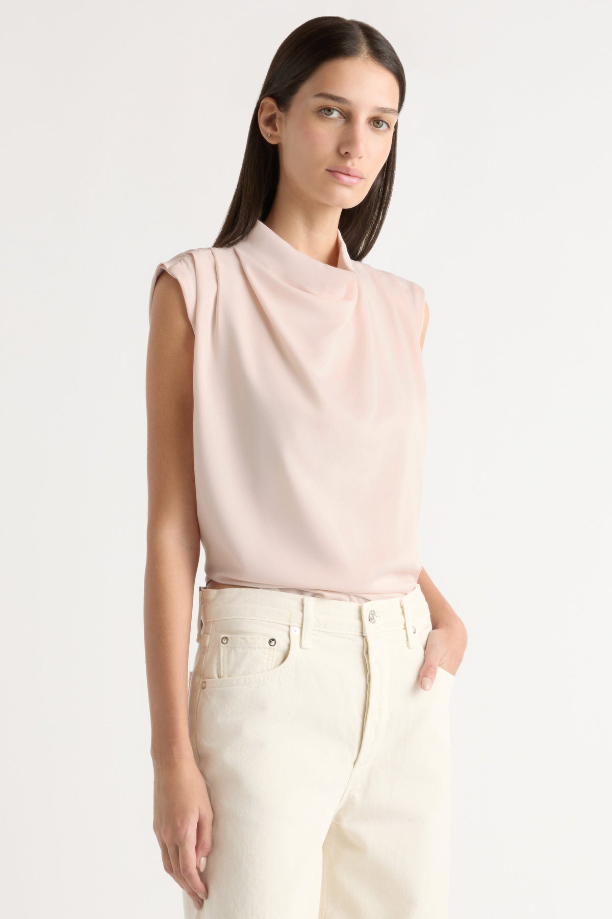 Allegra Gathered-Neck Sleeveless Blouse