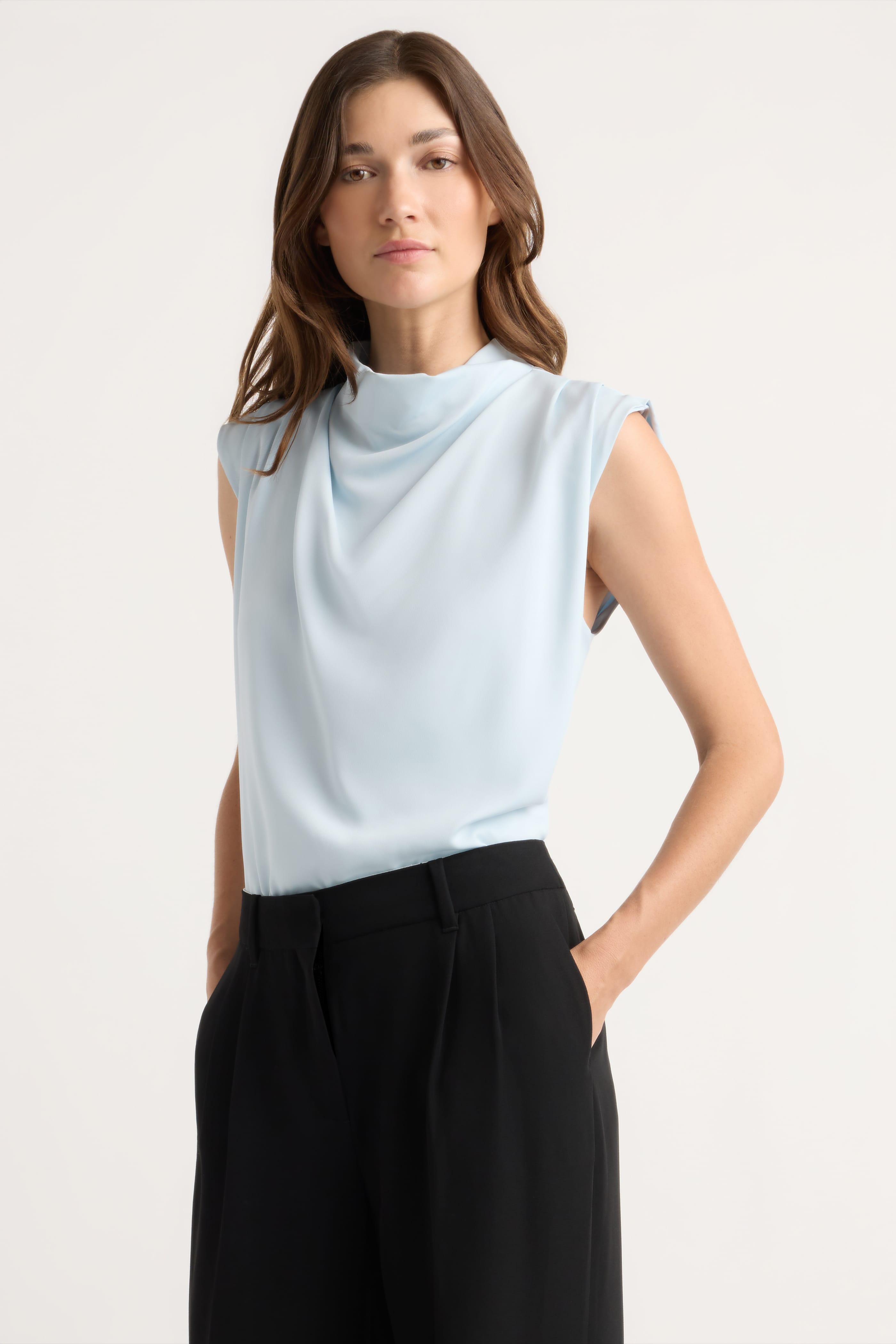 Allegra Gathered-Neck Sleeveless Blouse