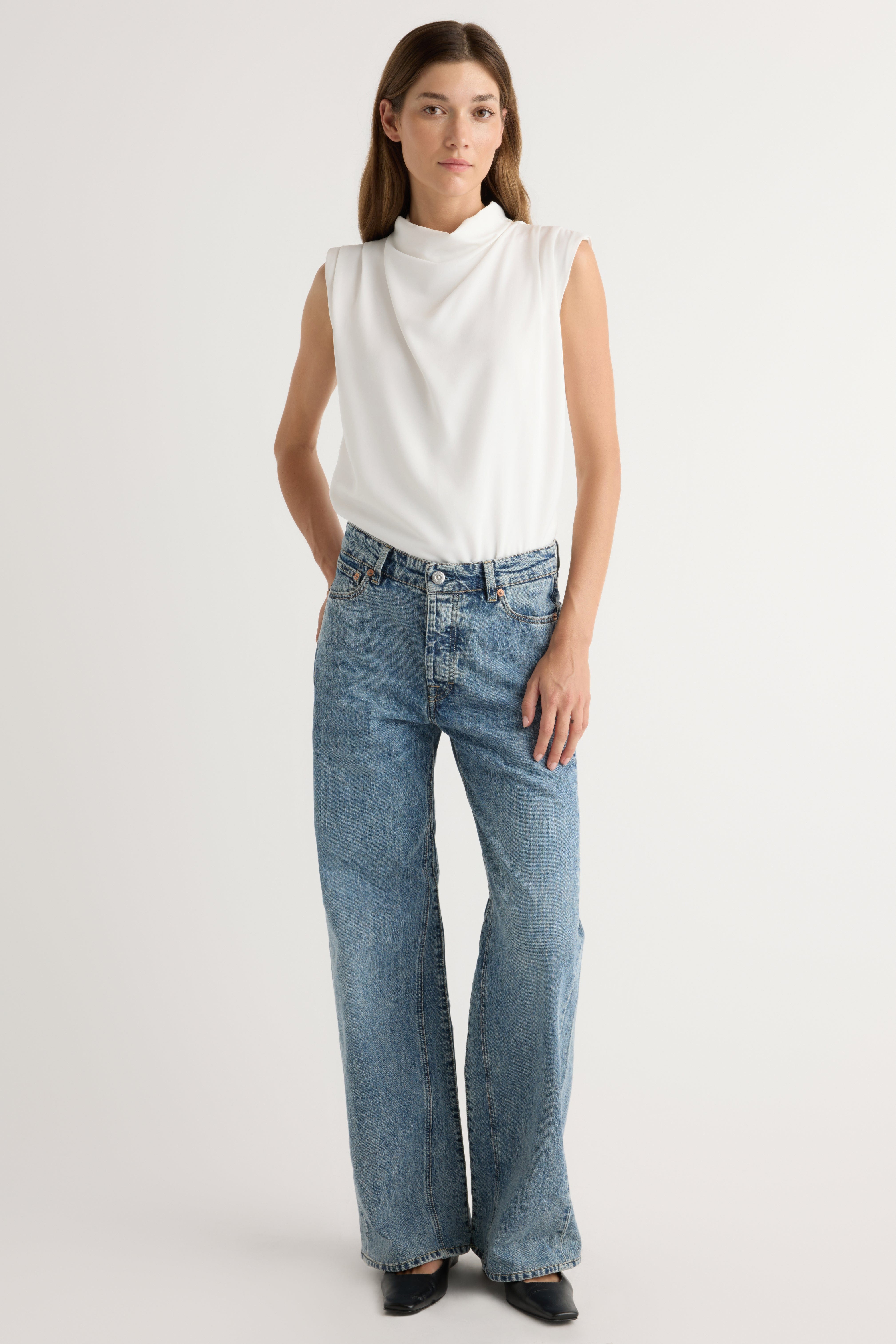 Allegra Gathered-Neck Sleeveless Blouse