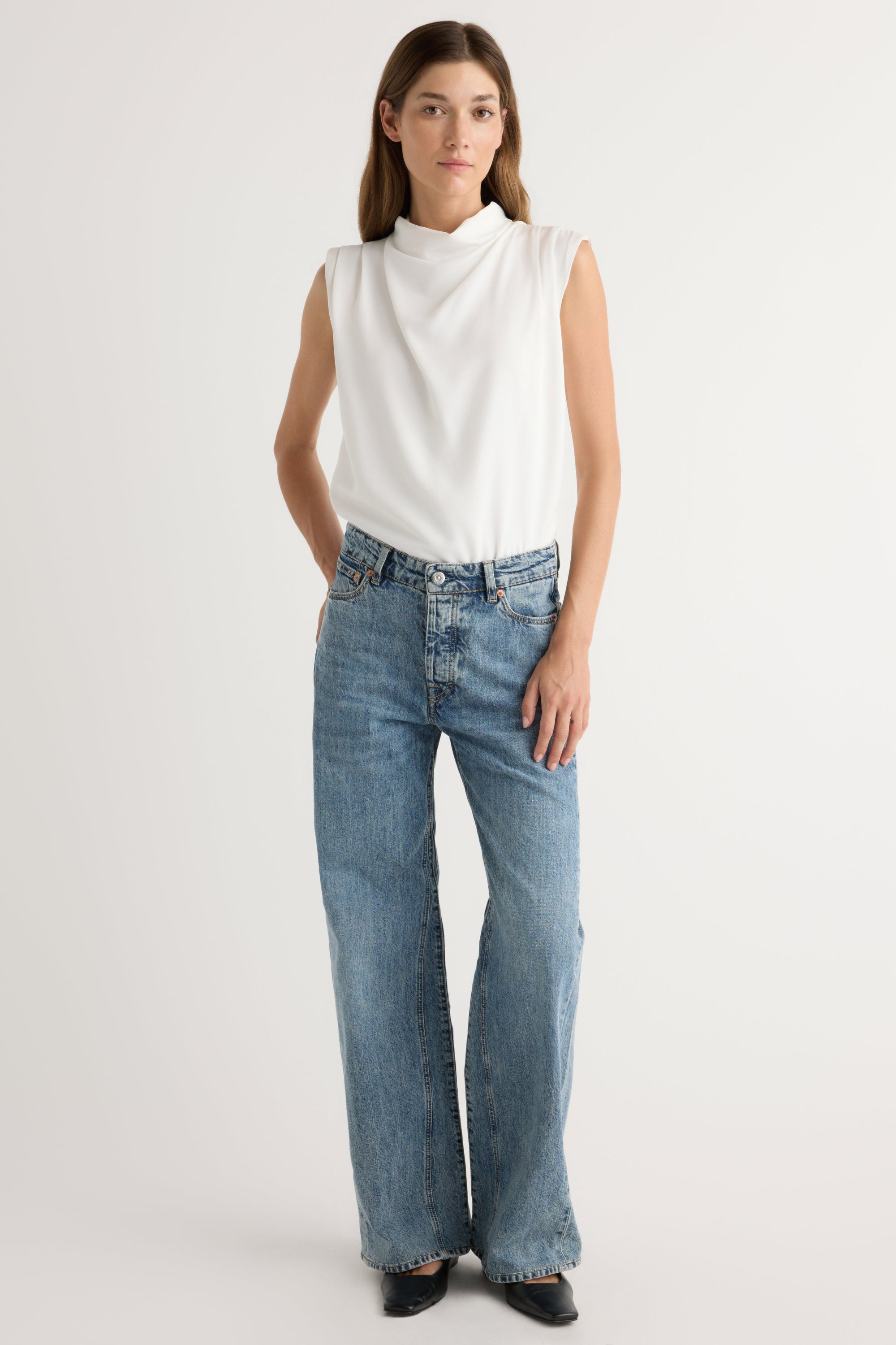Allegra Gathered-Neck Sleeveless Blouse