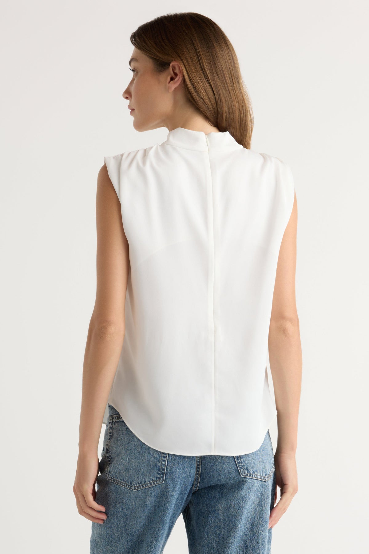 Allegra Gathered-Neck Sleeveless Blouse