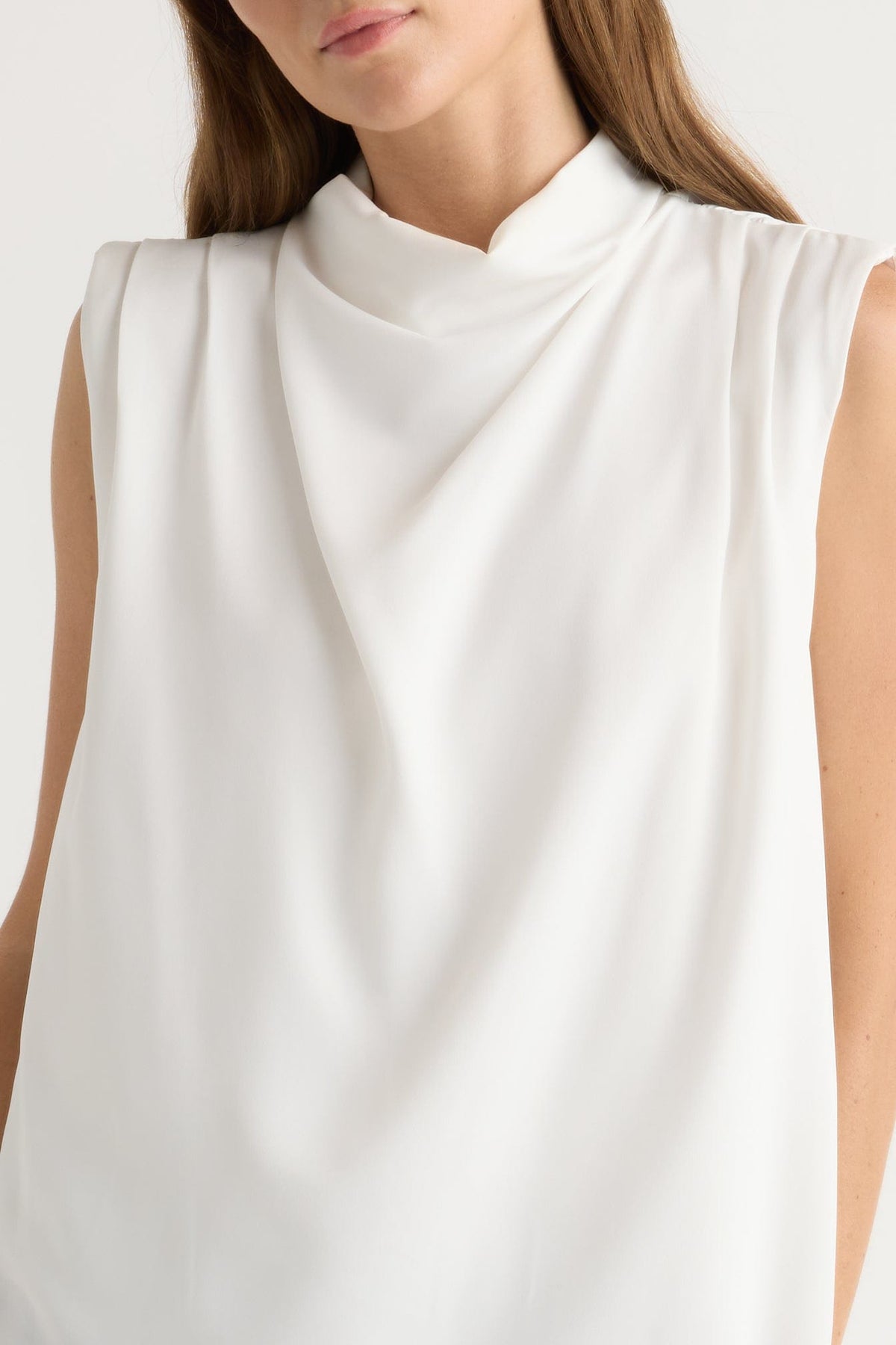 Allegra Gathered-Neck Sleeveless Blouse