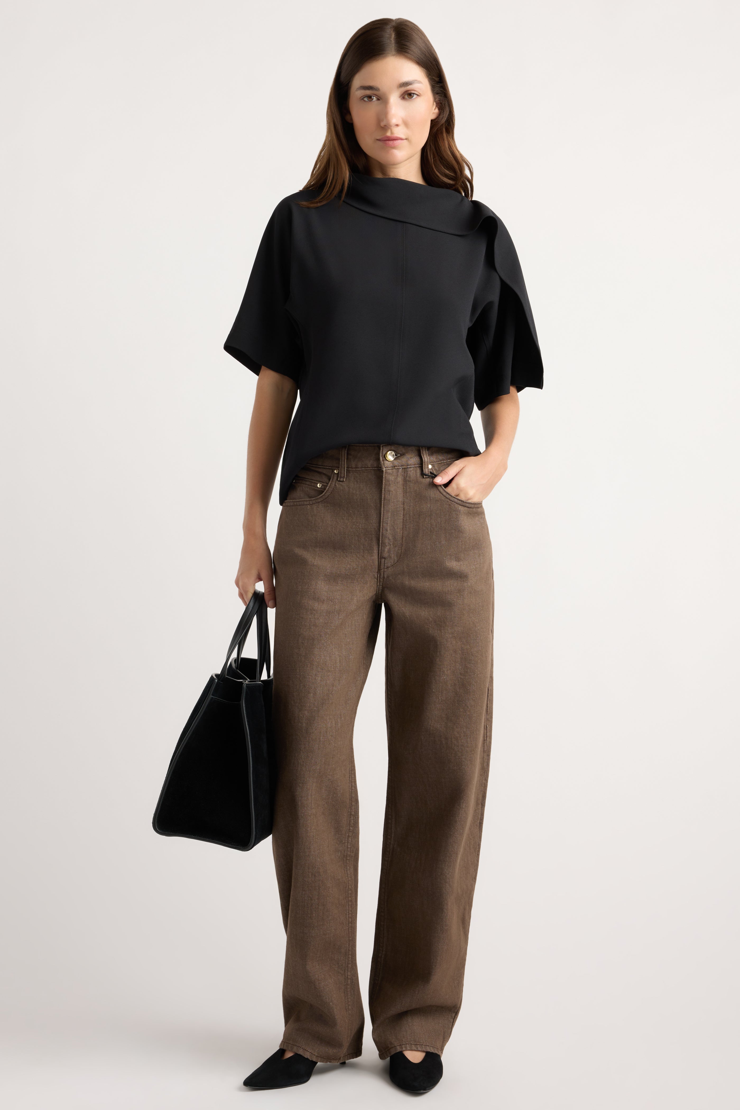 Allie Foldover Scarf-Neck Blouse