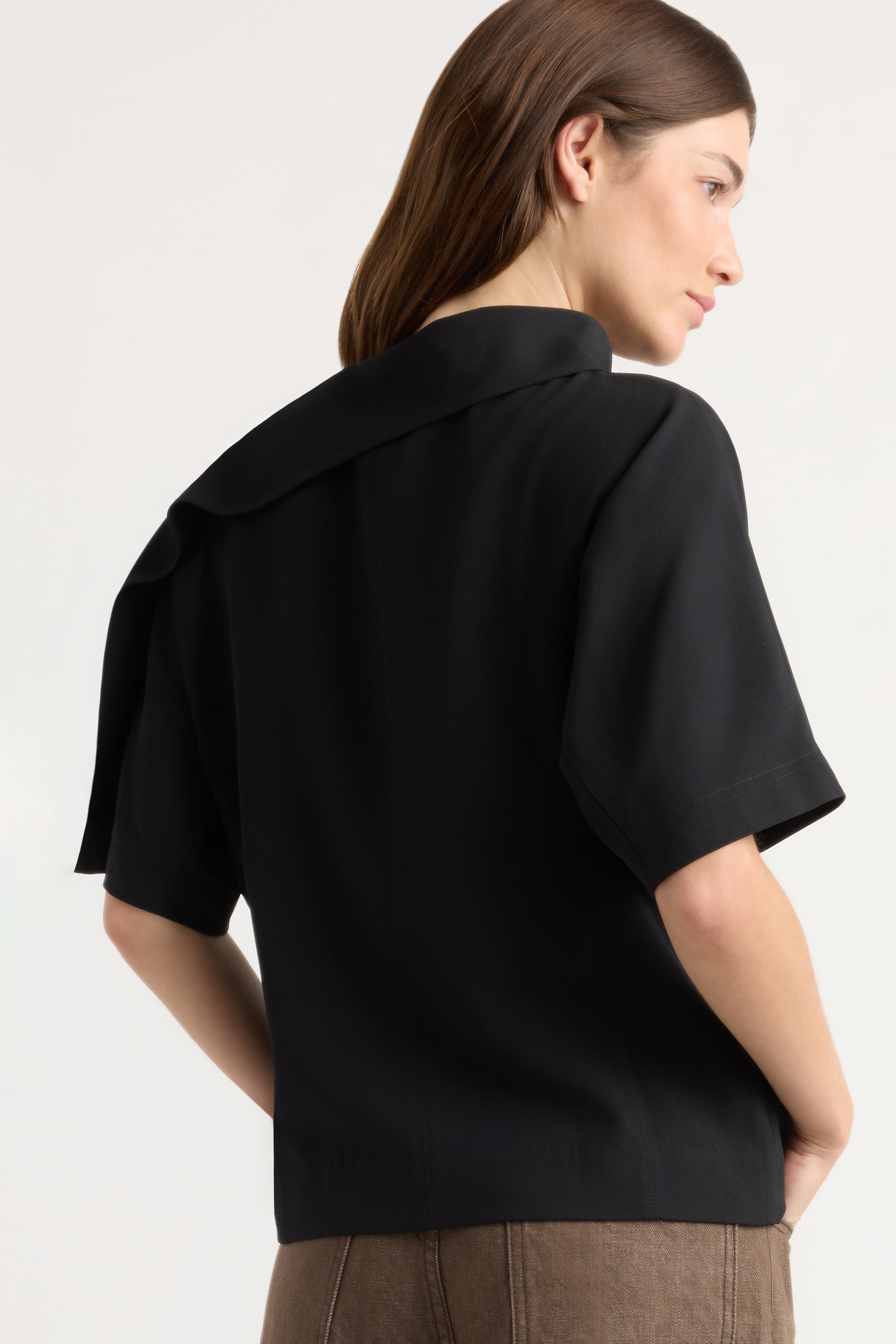 Allie Foldover Scarf-Neck Blouse