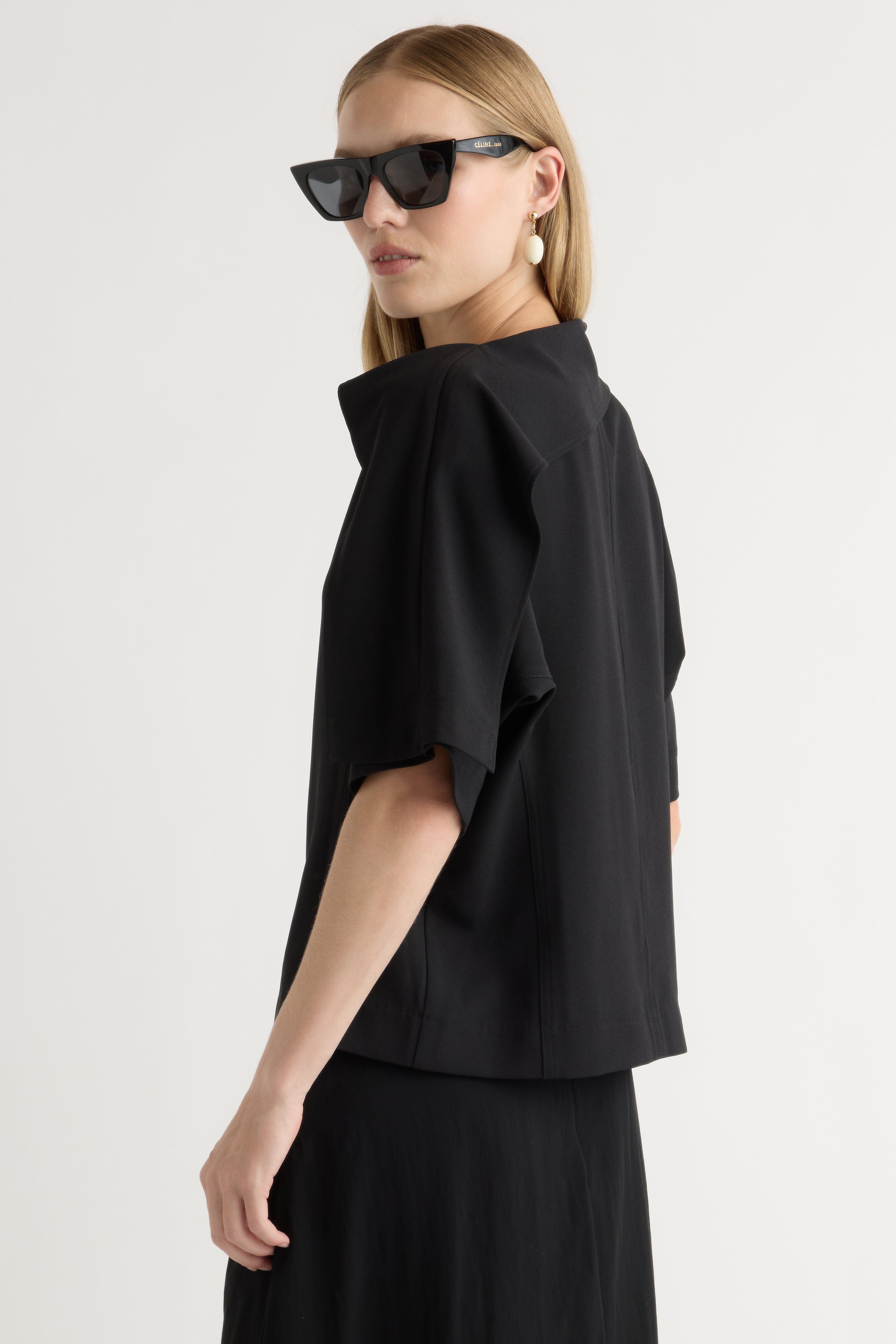 Allie Foldover Scarf-Neck Blouse