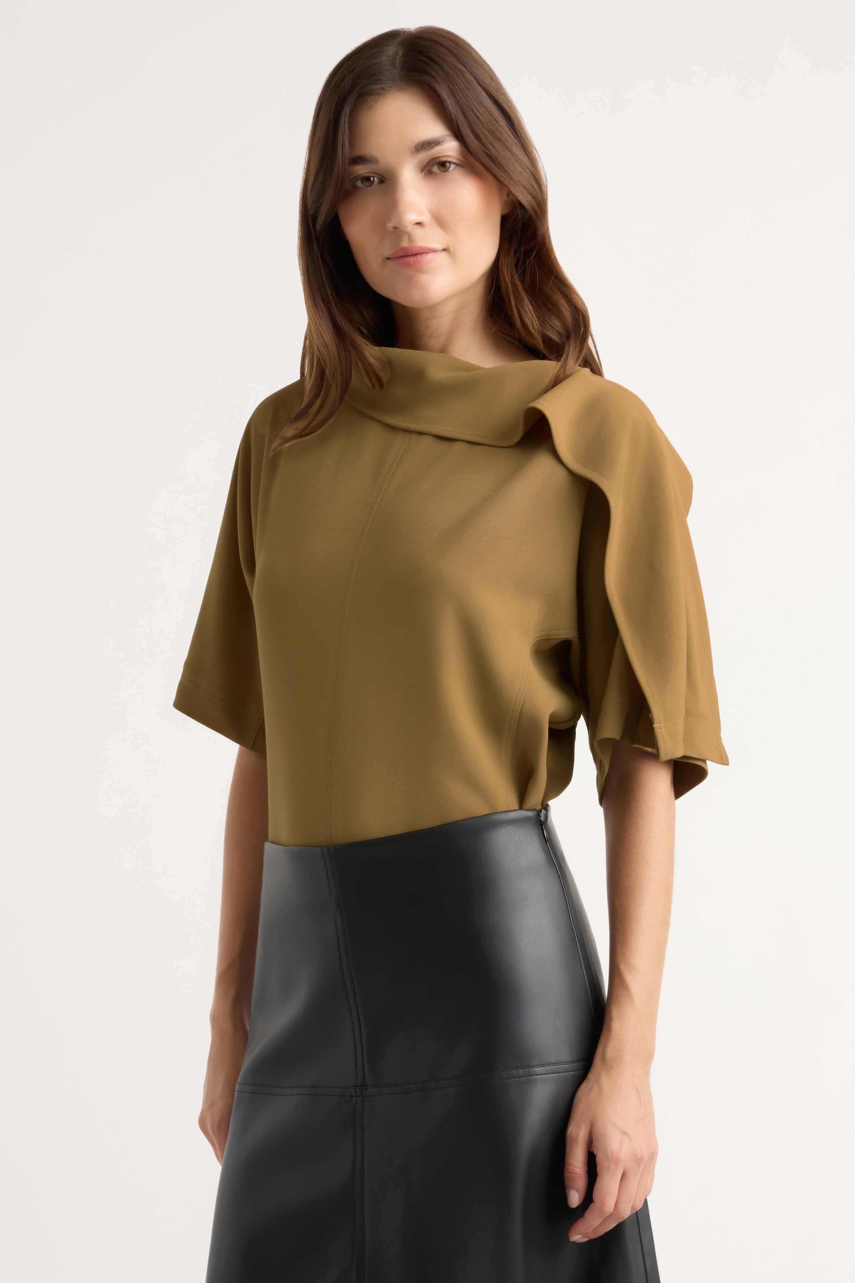 Allie Foldover Scarf-Neck Blouse