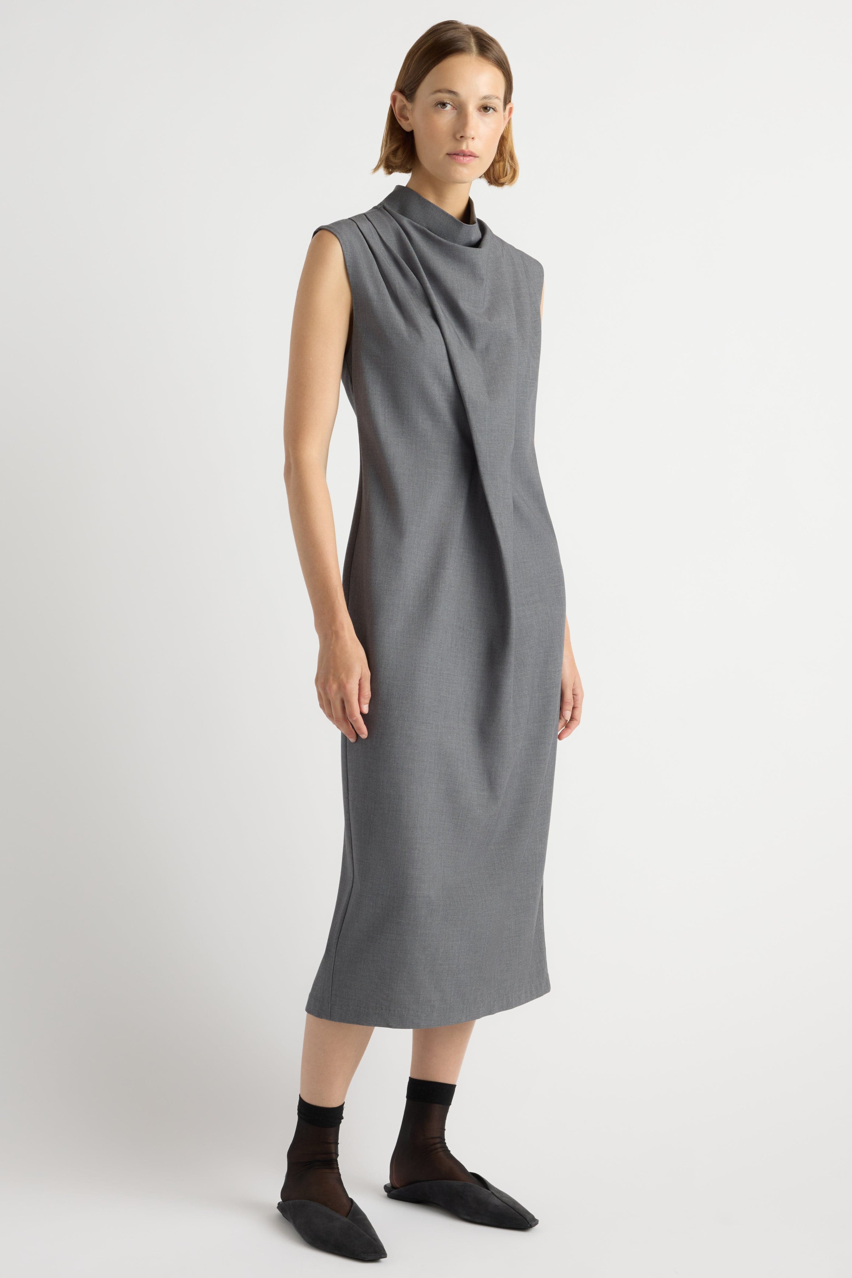 Amara Gathered-Neck Drape Dress