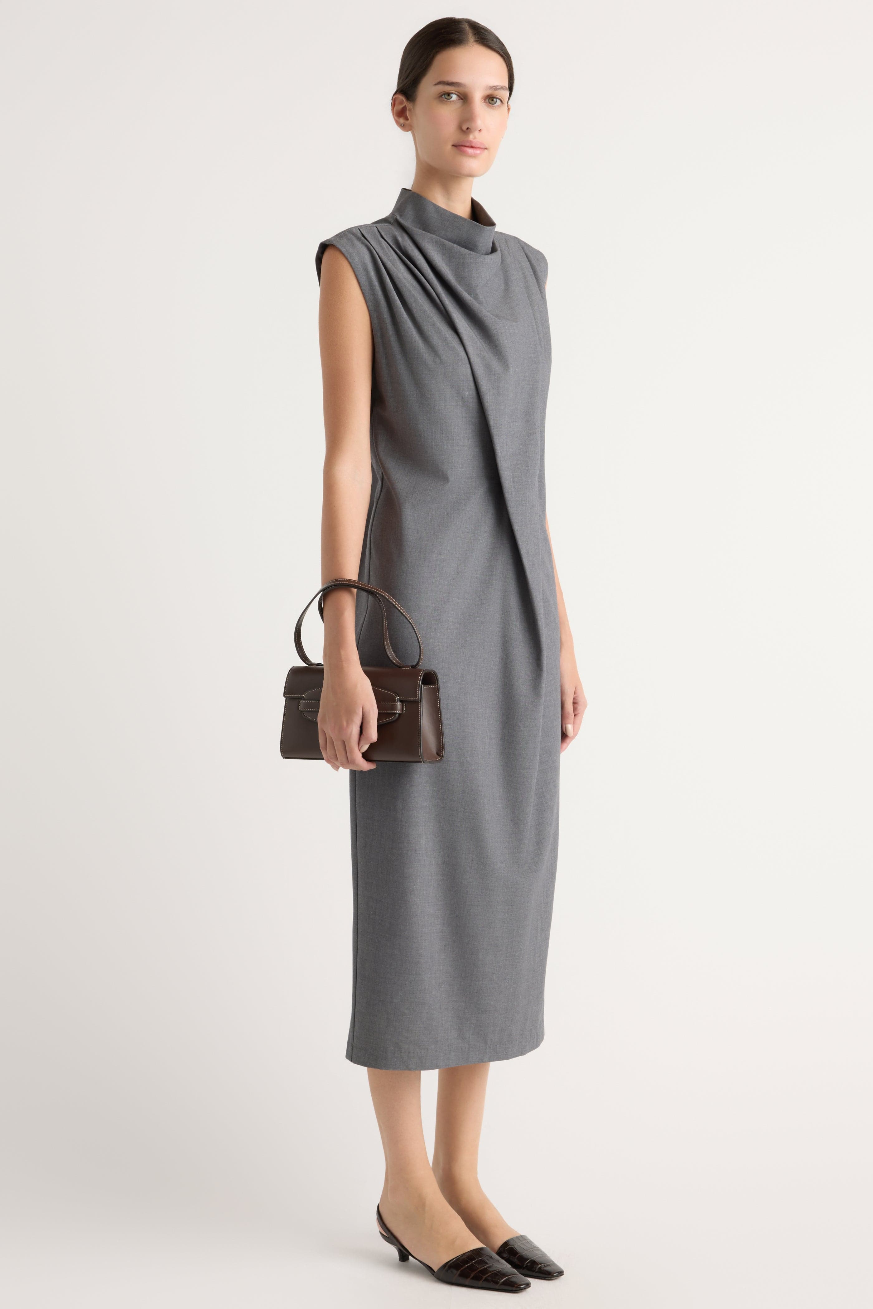 Amara Gathered-Neck Drape Dress