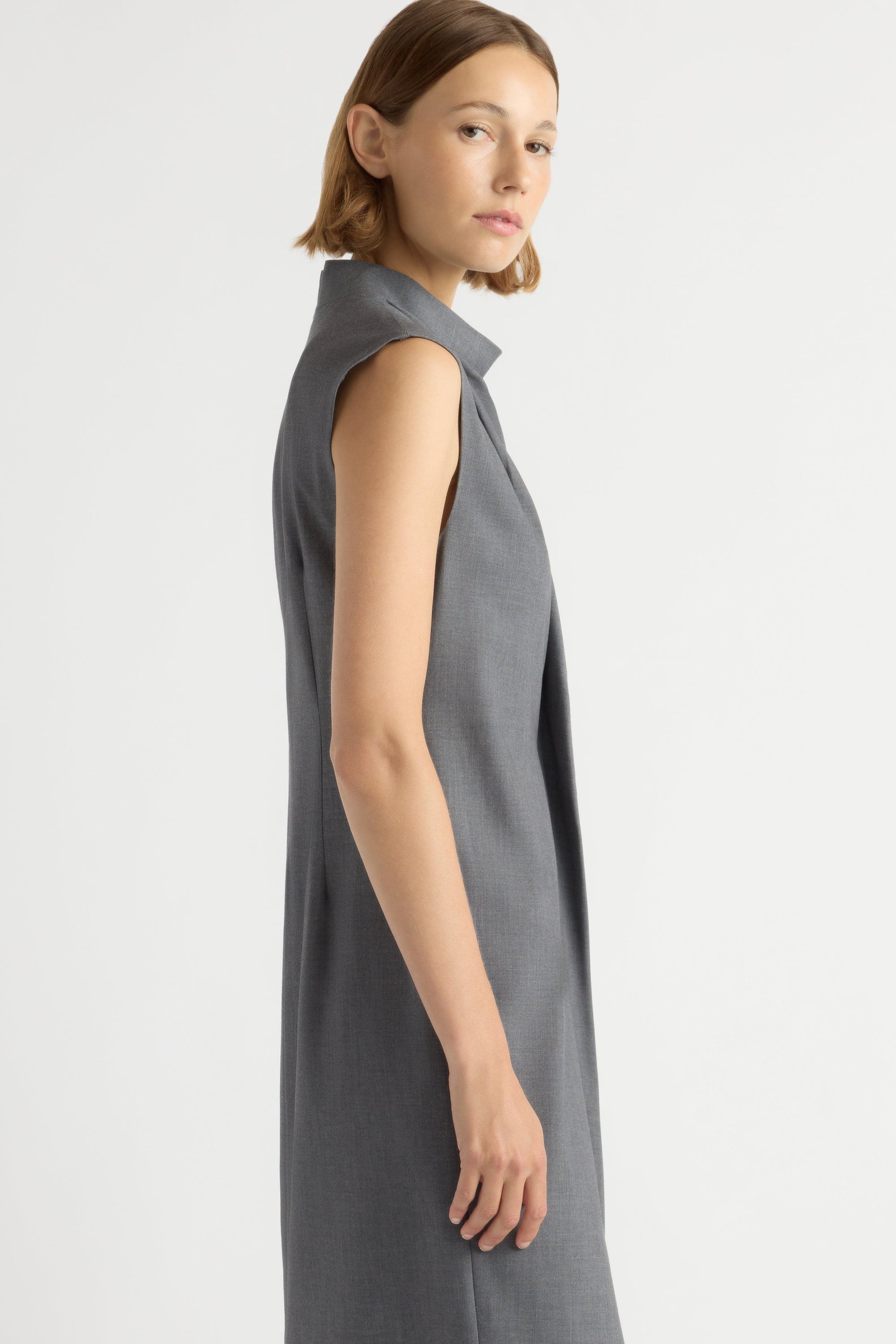 Amara Gathered-Neck Drape Dress Heather Grey / XL Amara Gathered-Neck Drape Dress Heather Grey / XL