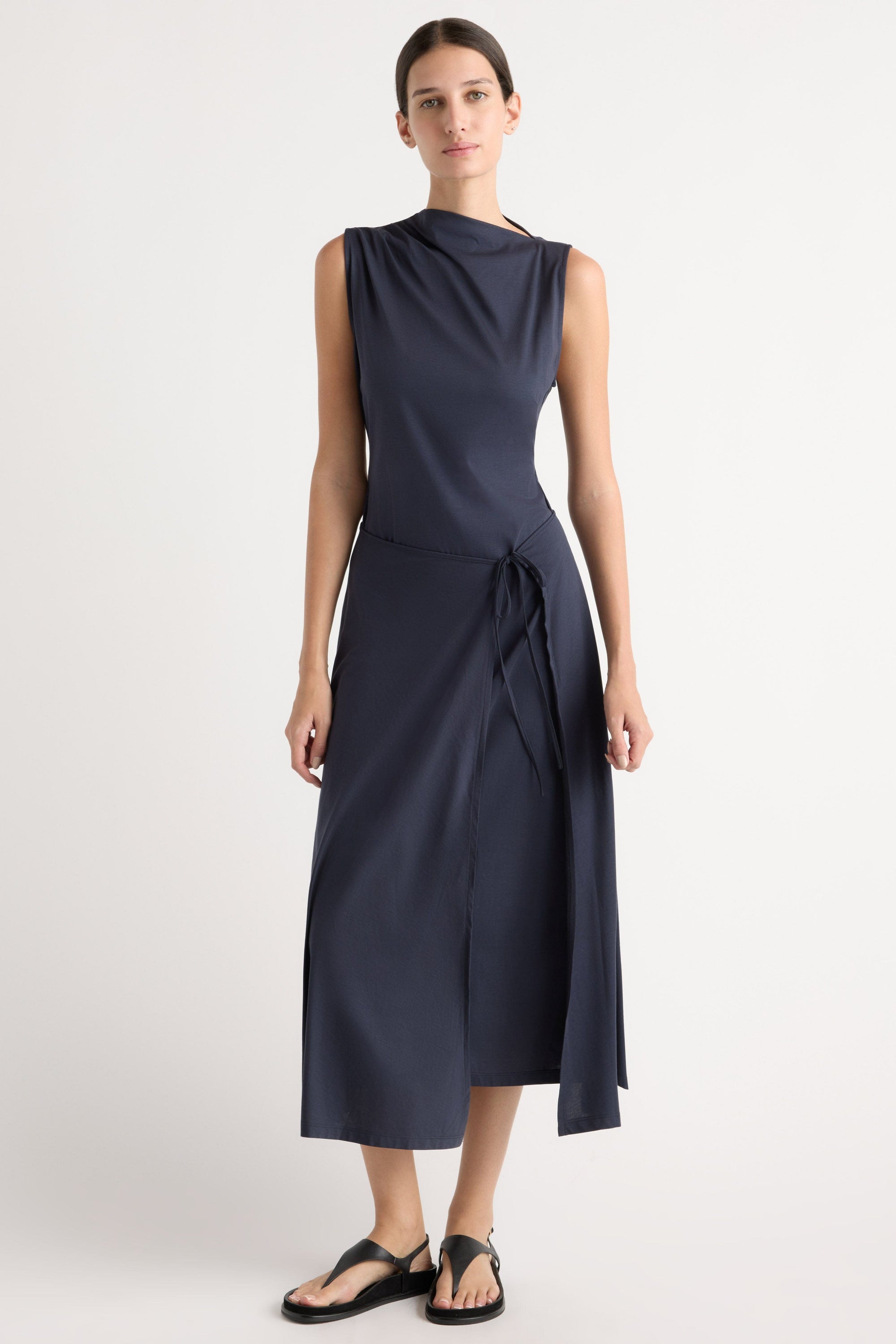 sleeveless wrap dress Amelia Asymmetric-Neck Wrap Dress