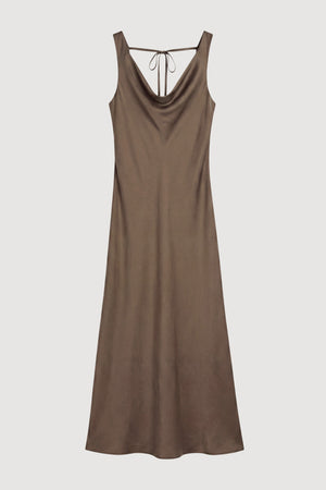 Anais Twist-Shoulder Cowl-Neck Dress