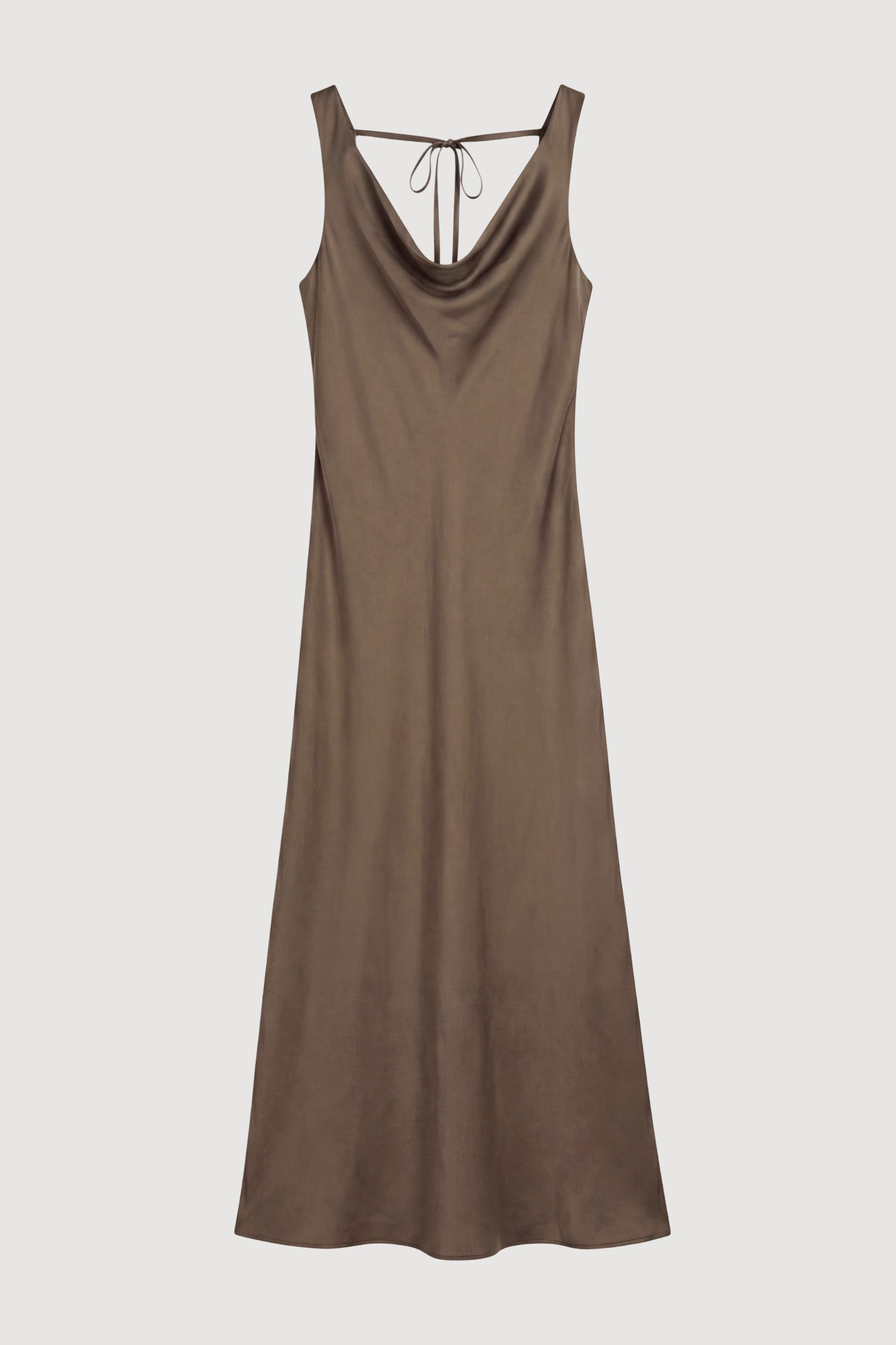 brown cowl neck dress Anais Twist-Shoulder Cowl-Neck Dress Dusty Brown / XS