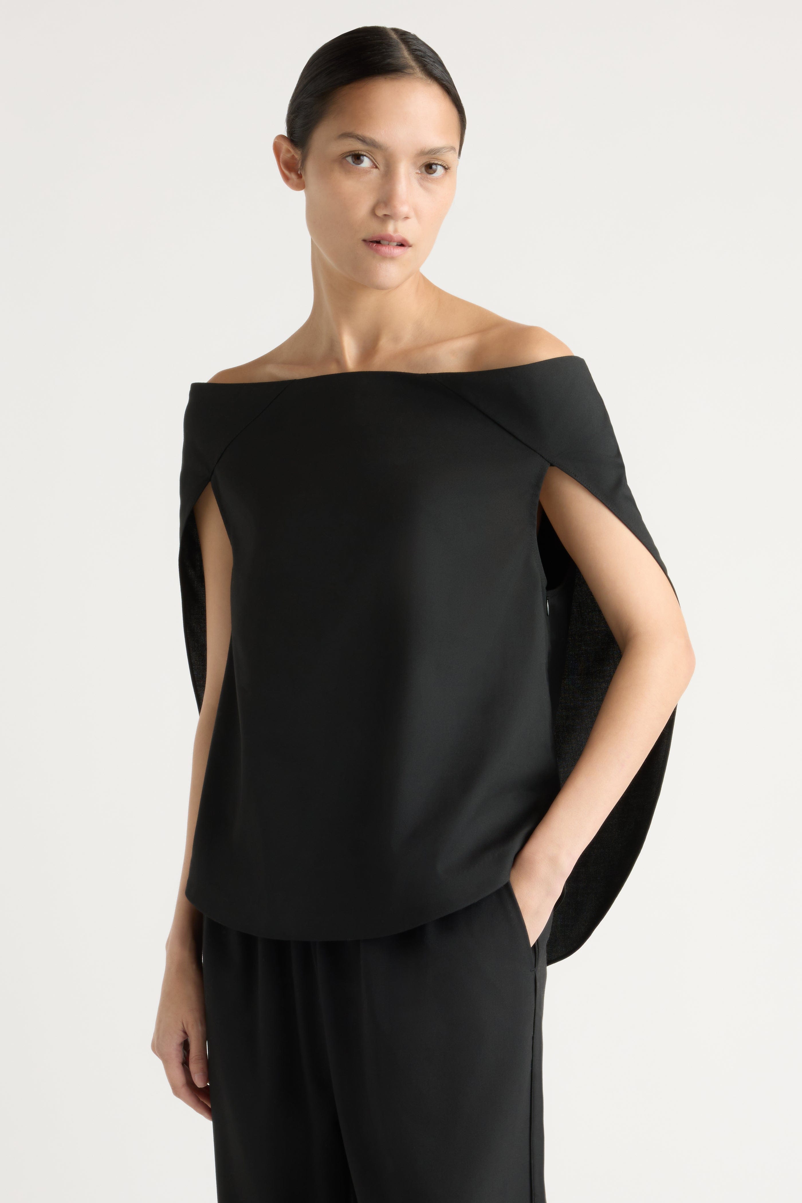 Angeli Off-Shoulder Back-Drape Blouse