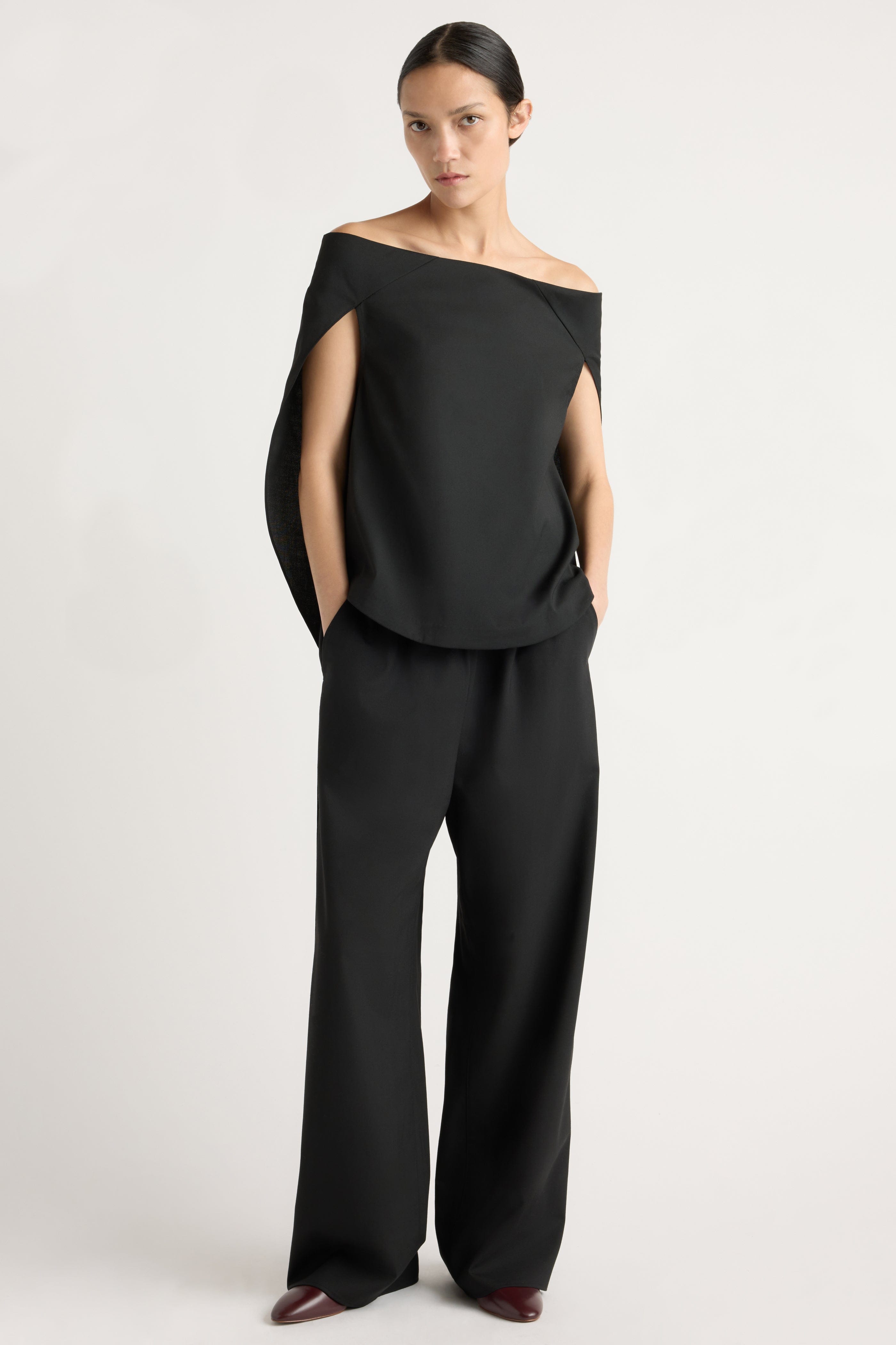 Angeli Off-Shoulder Back-Drape Blouse
