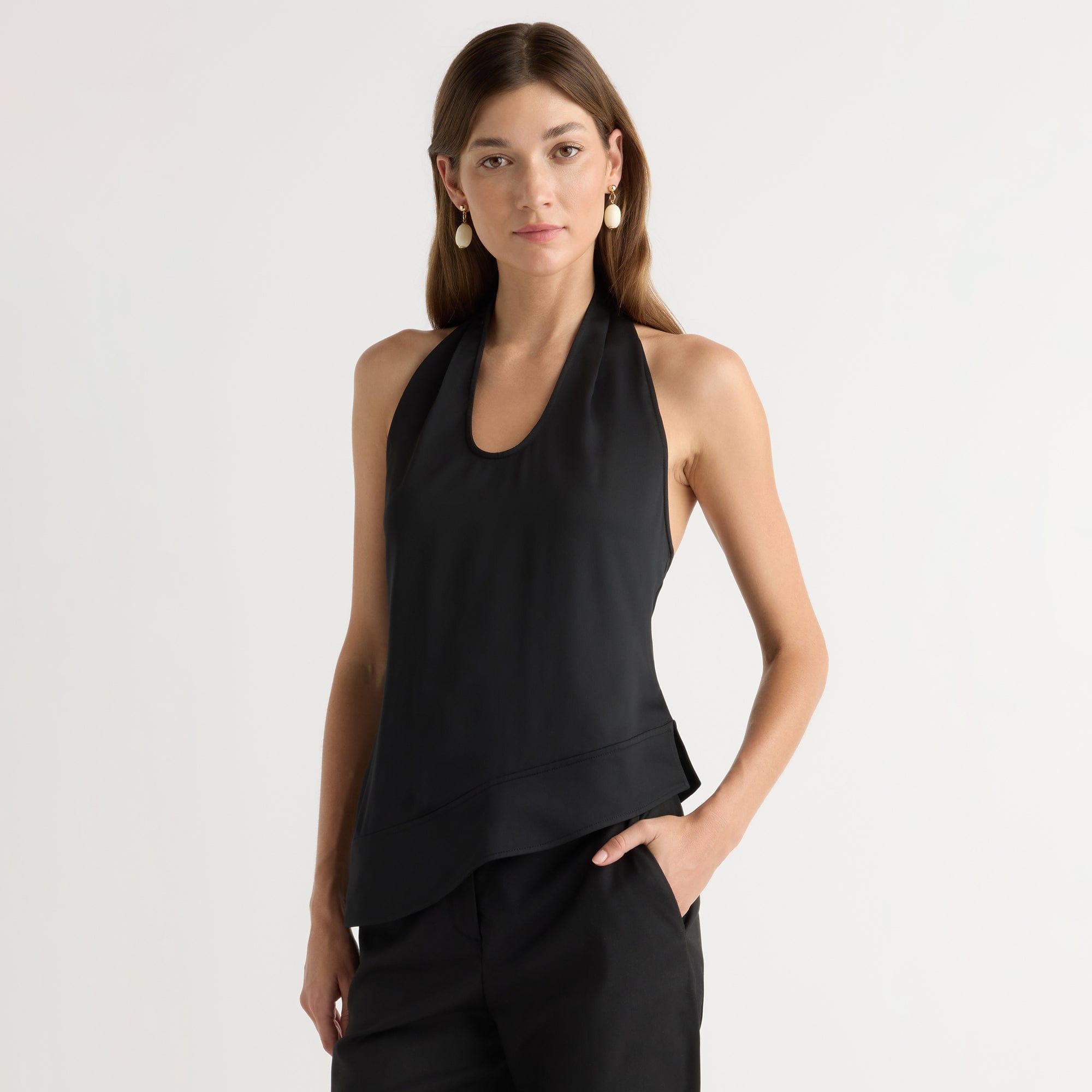 Anju Asymmetric-Hem Halter Blouse